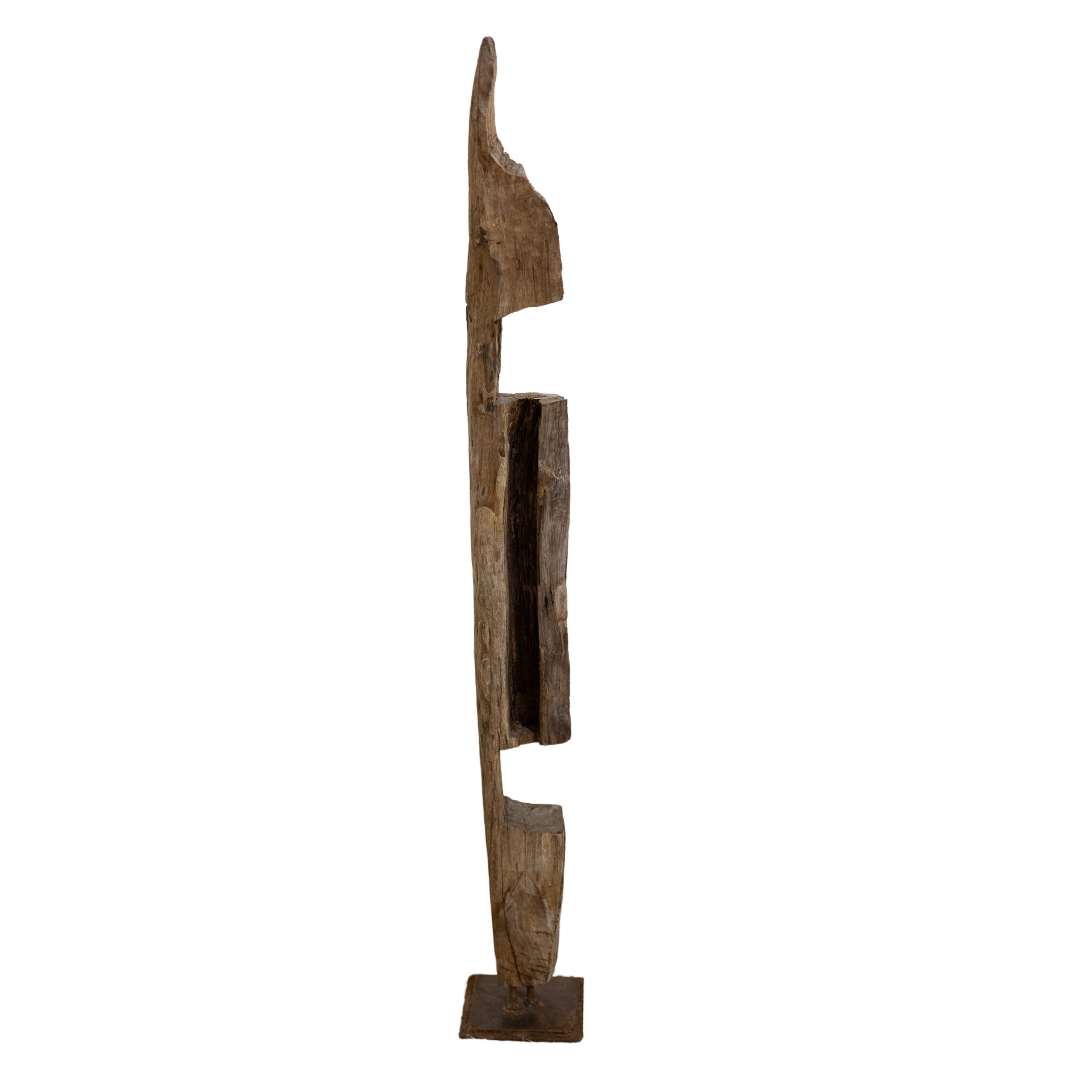 Primitive Wood Statue on Metal Stand Large