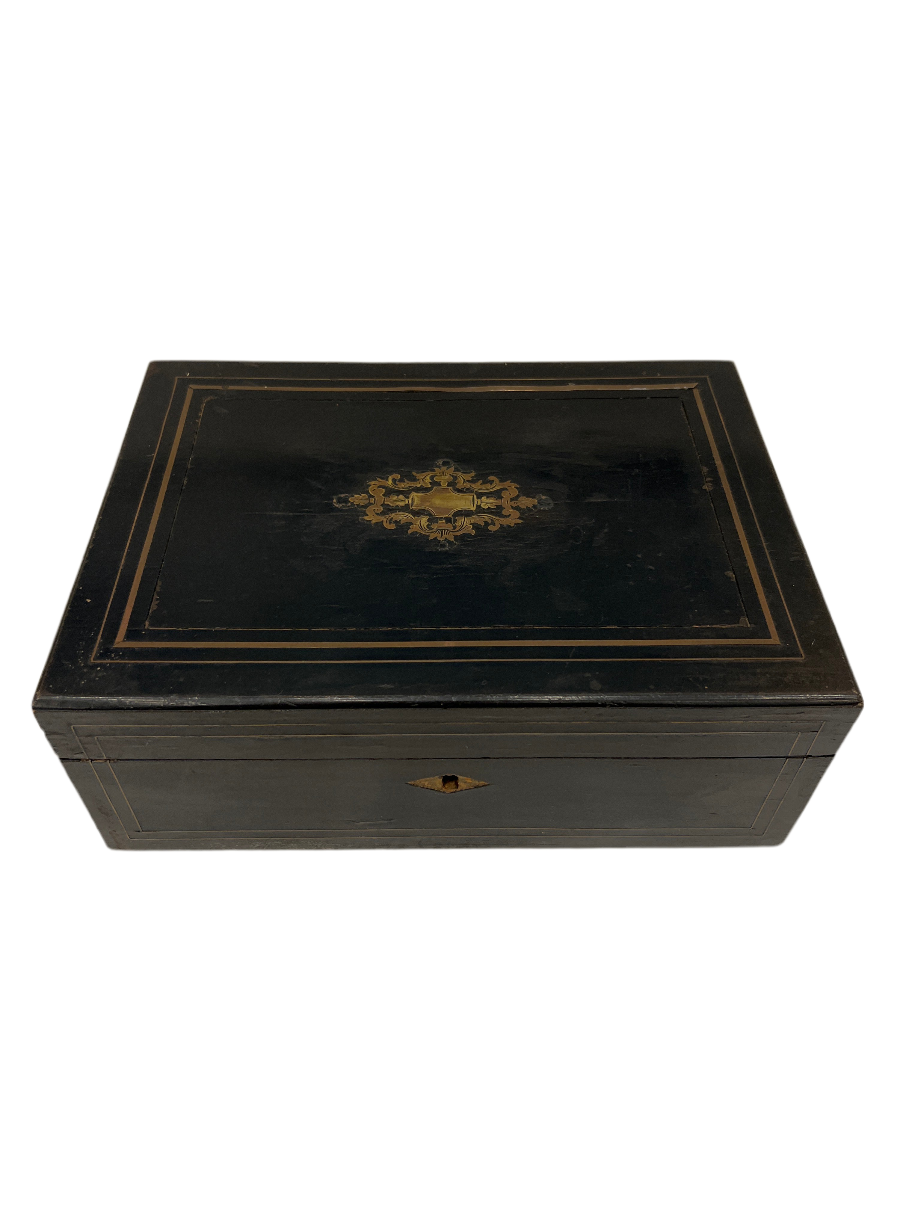 Black Lacquer Hinged Box w/ Metal Inlay