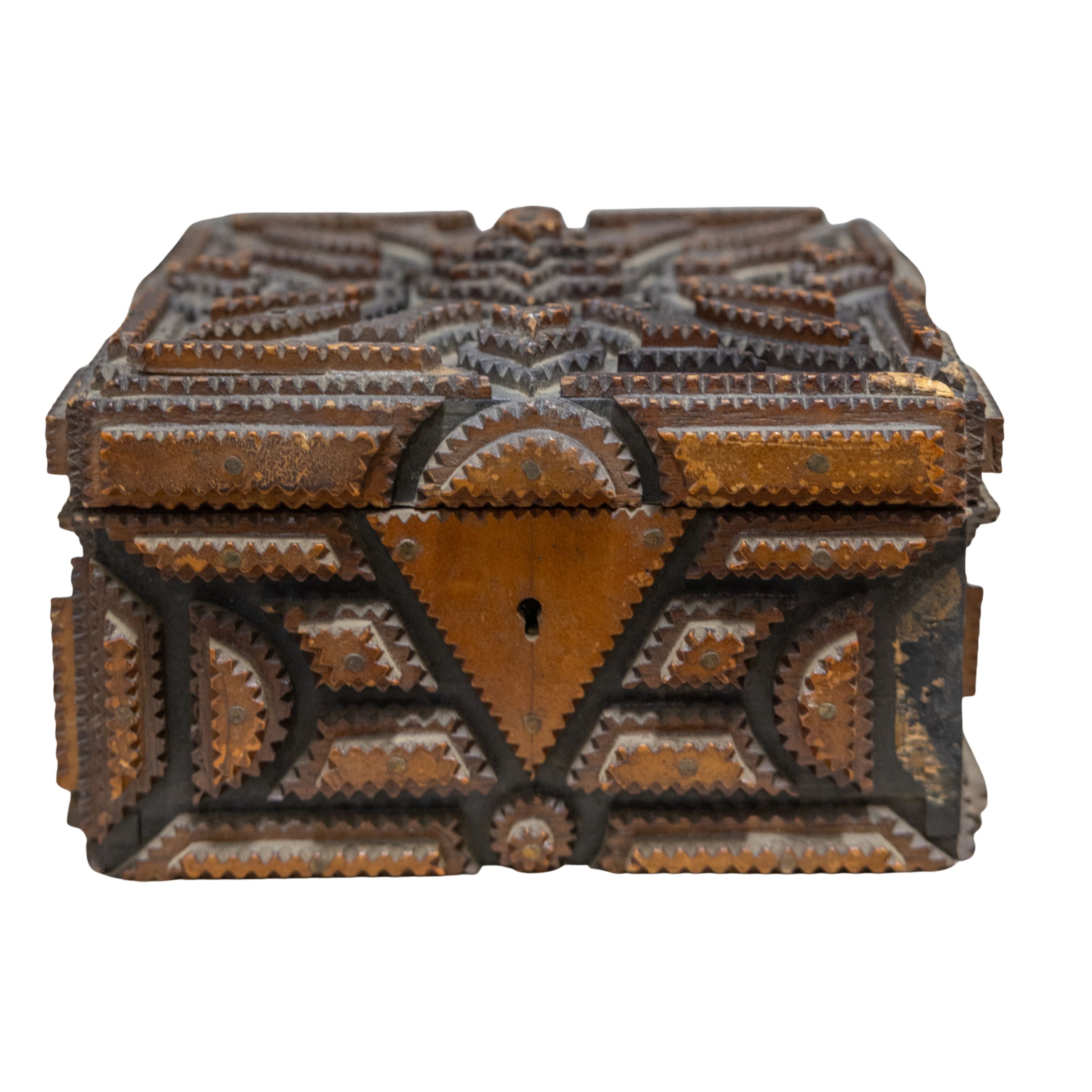 Tramp Art Box w/ Red Velvet Interior