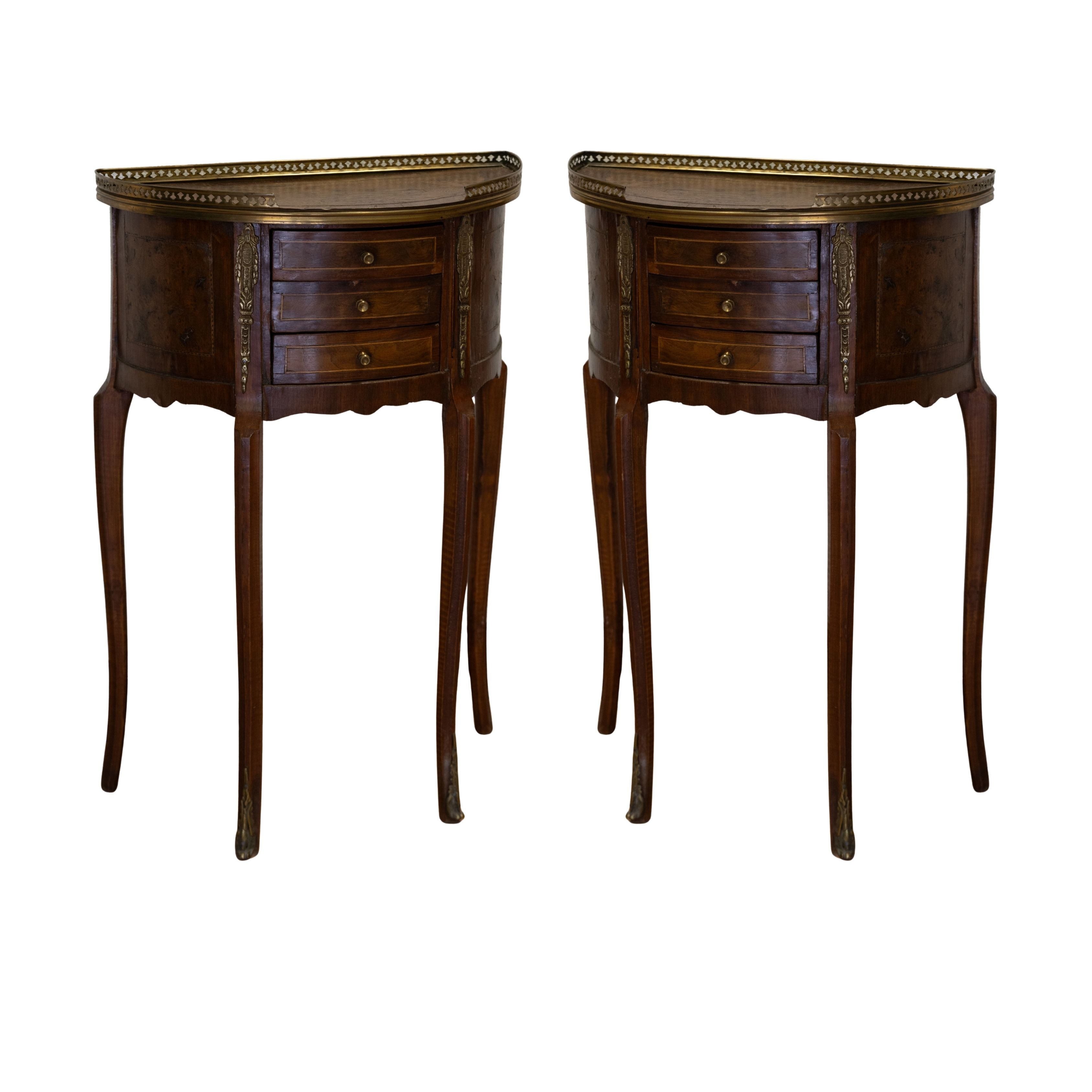 Pair of Walnut Demi Lune Small Tables