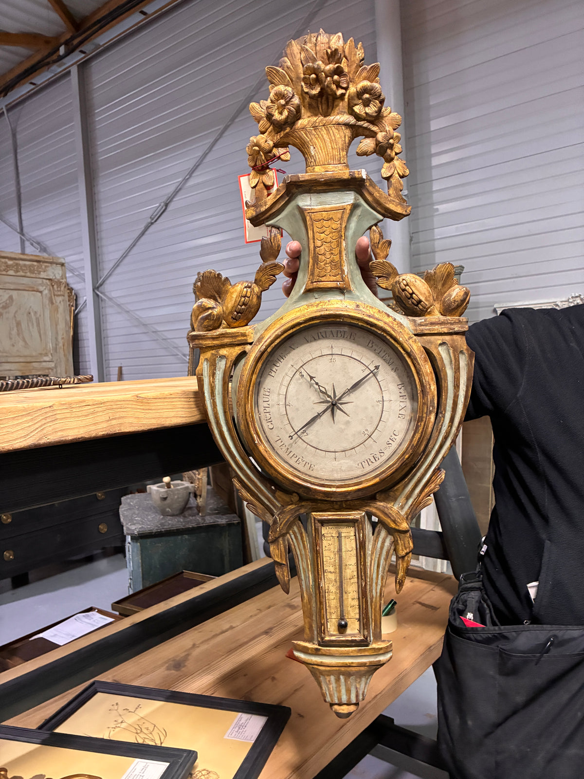 Louis XVI-Style Barometer with Urn & Floral Crest