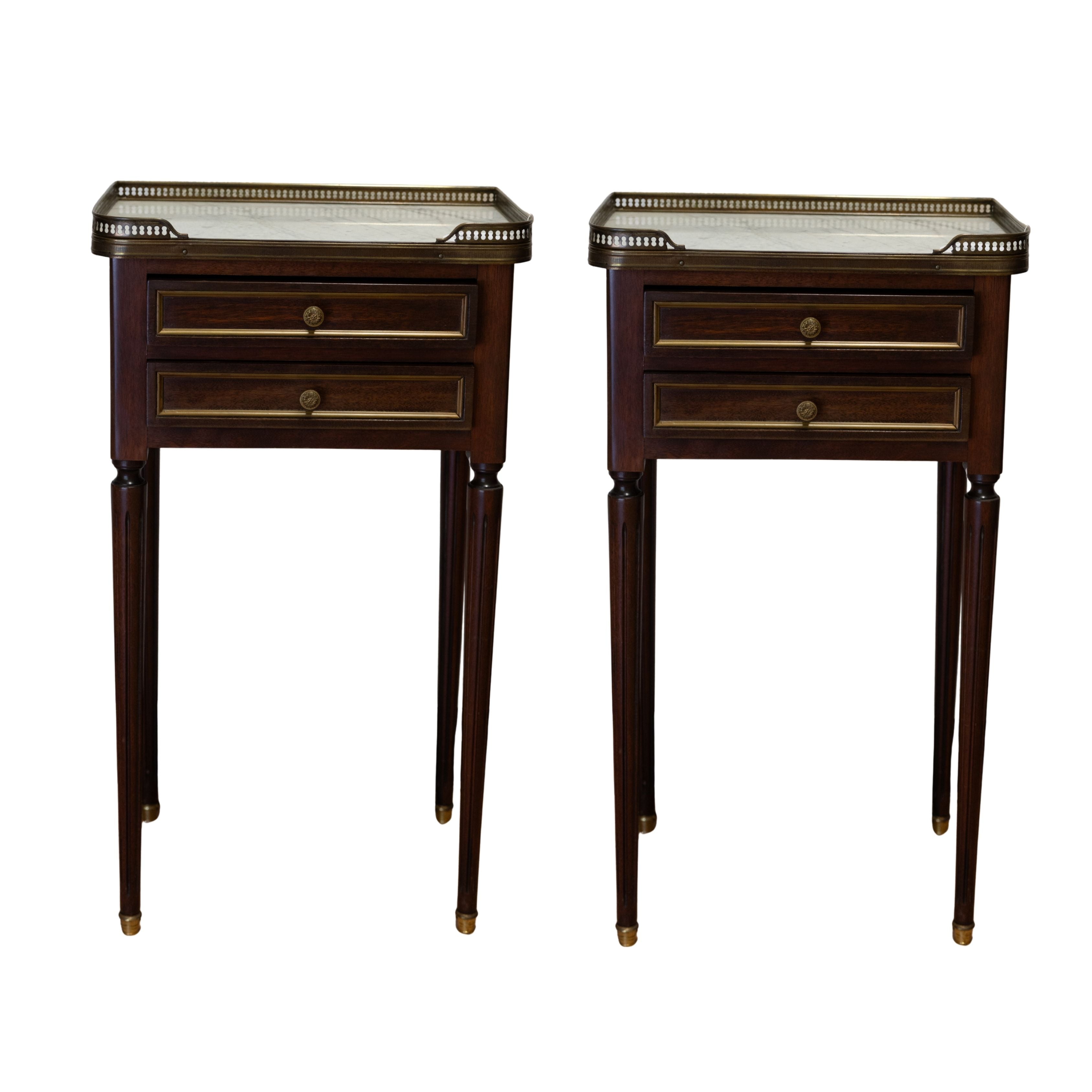Pair of 1940s Nightstands with Brass Gallery