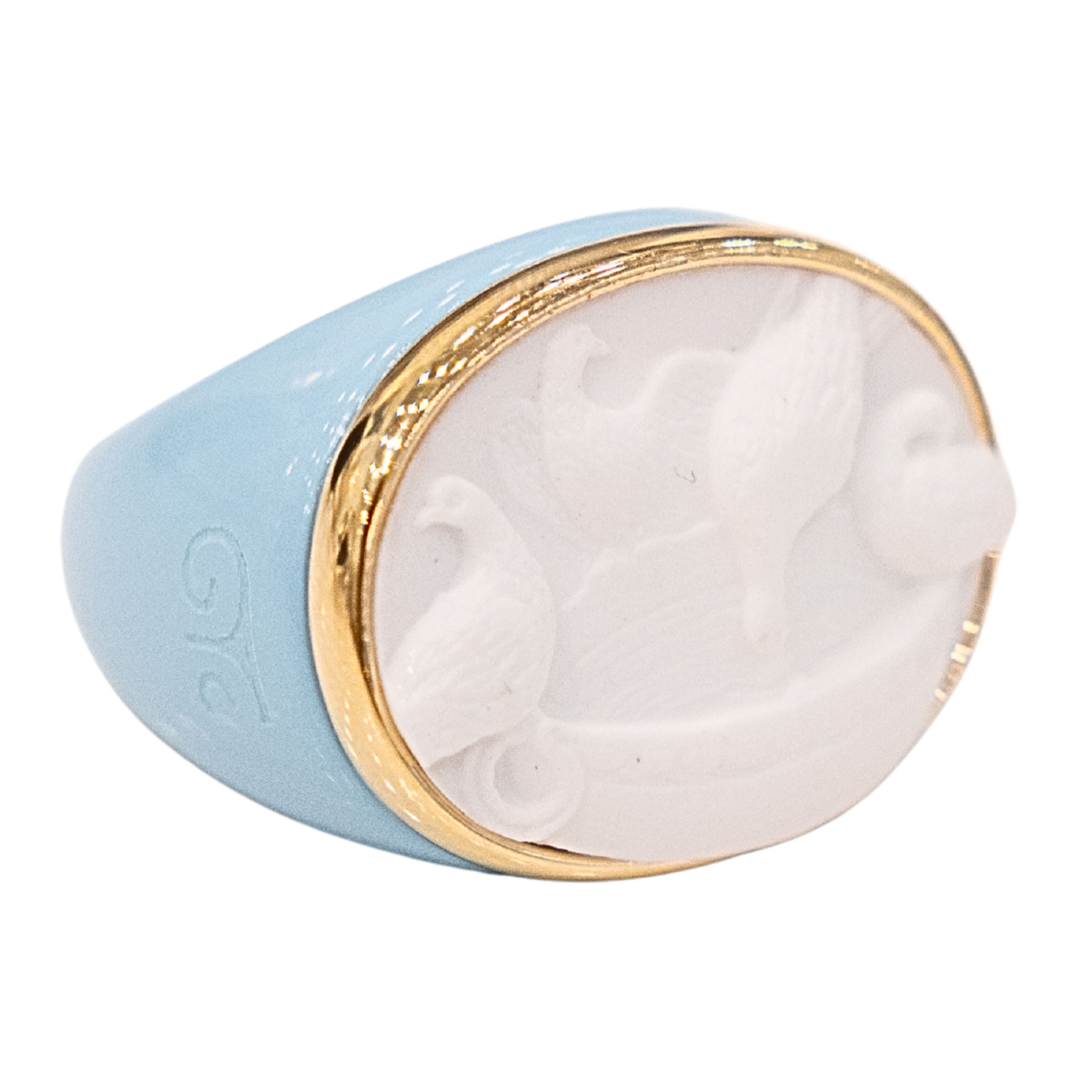 White Doves Blue Ring Lg