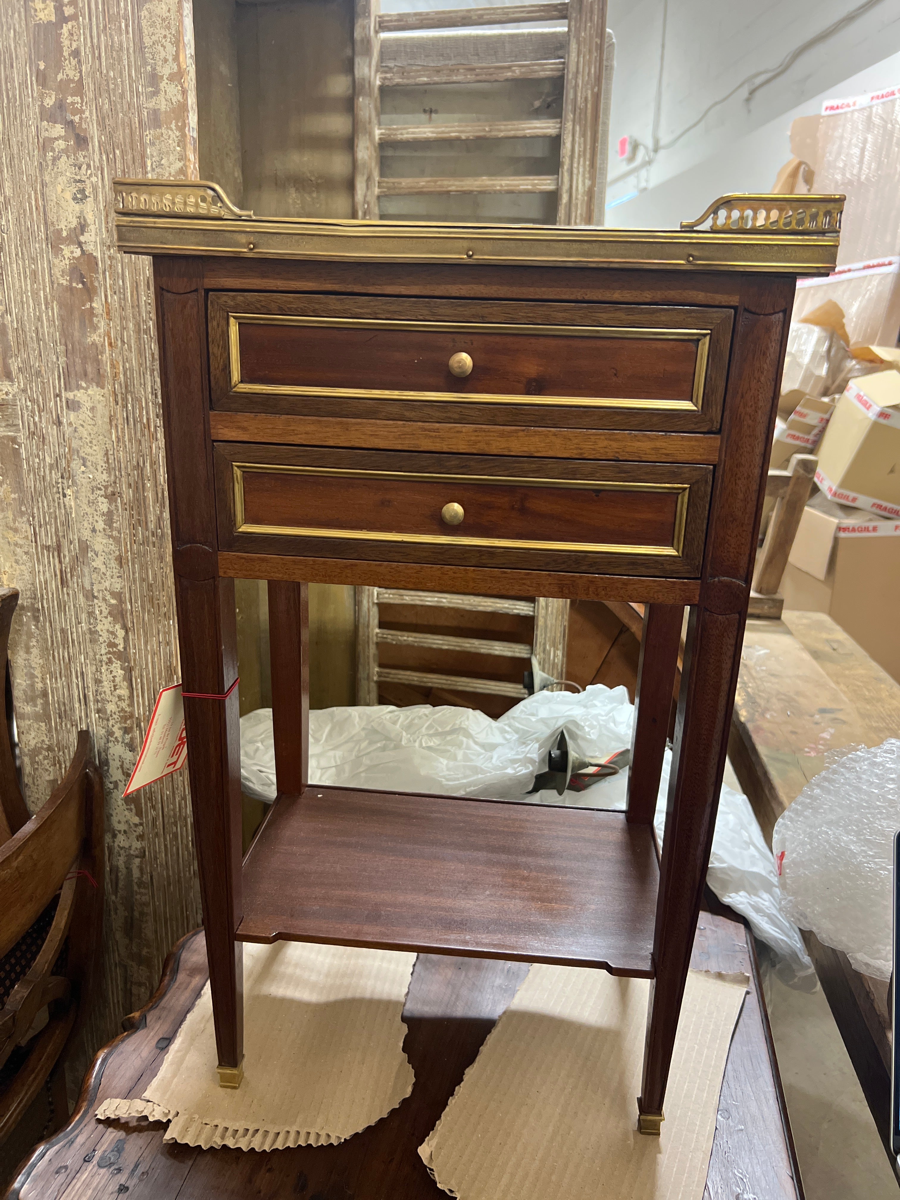 XVI-Style Walnut Side Table with Marble Top