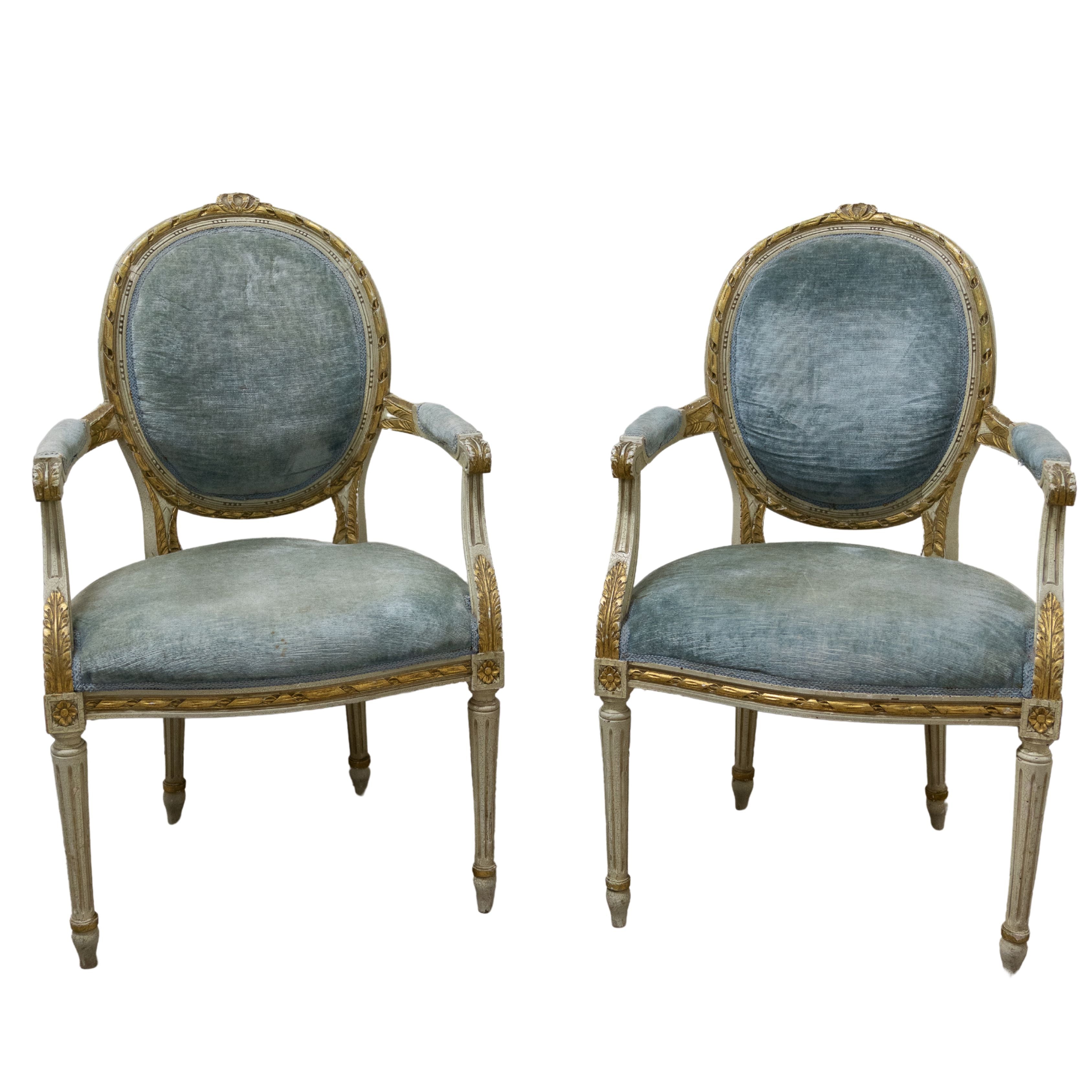 Pair of Louis XVI Blue Armchairs