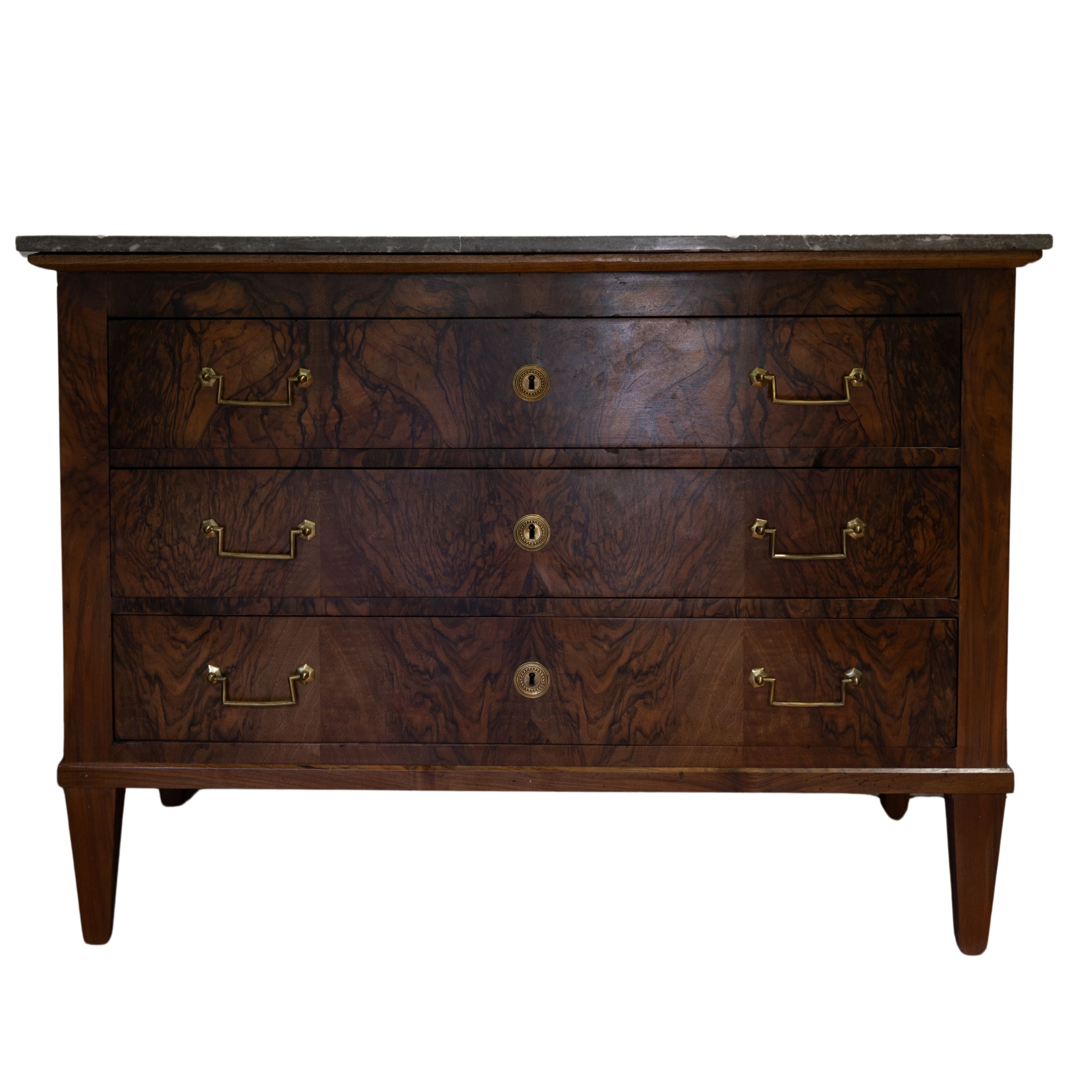 Louis XVI Burled Walnut Commode with Grey Marble