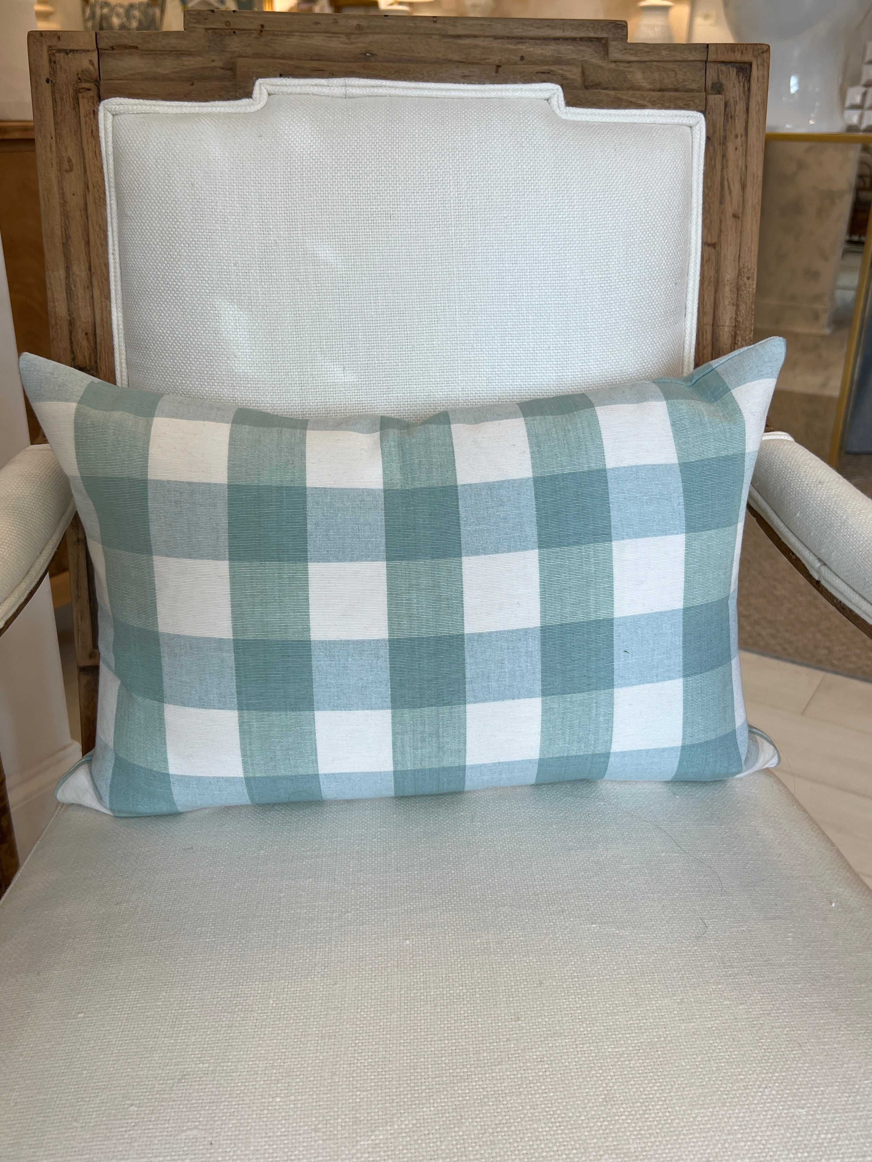 Spa Blue Check Lumbar Pillow