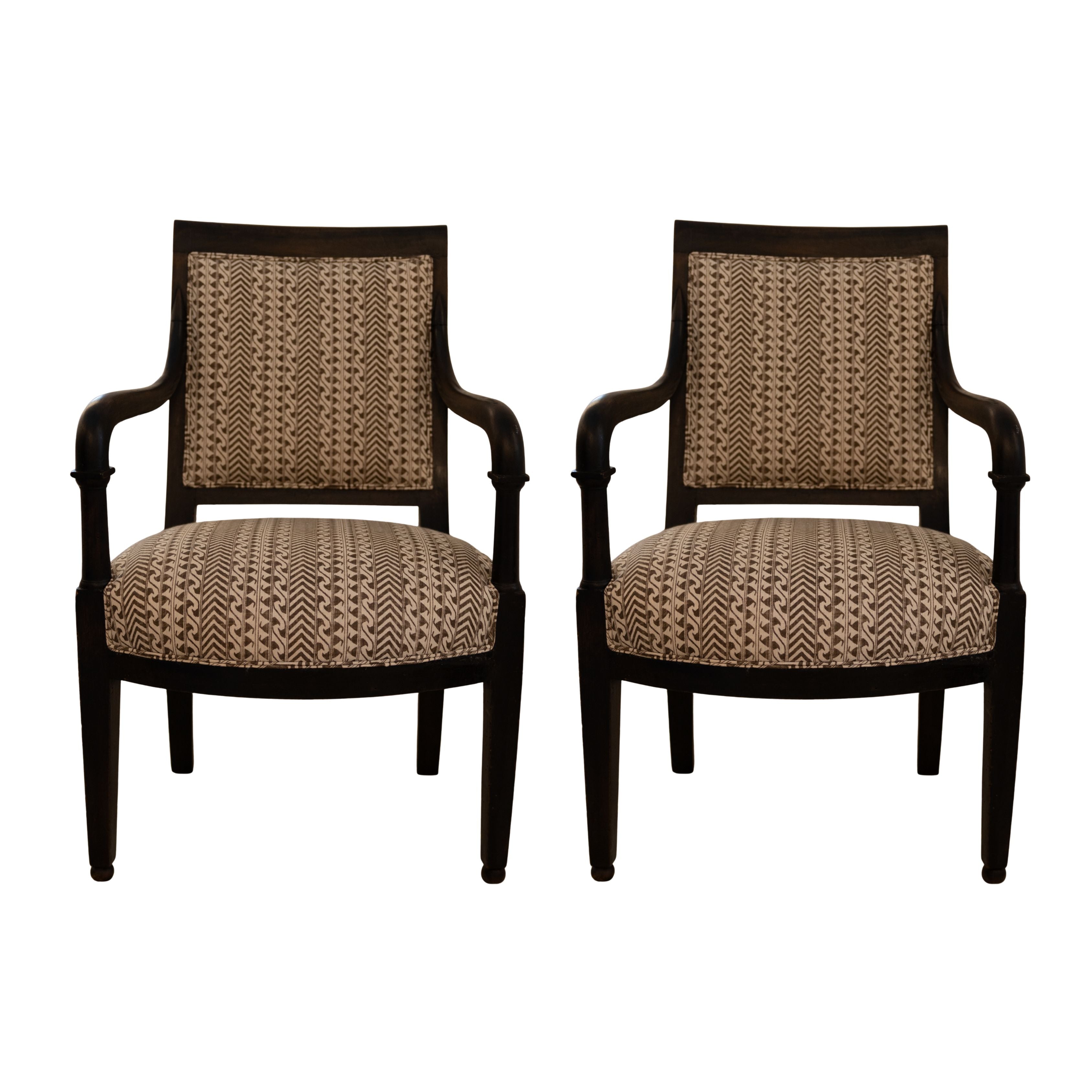 Pair of Walnut Empire Style Armchairs