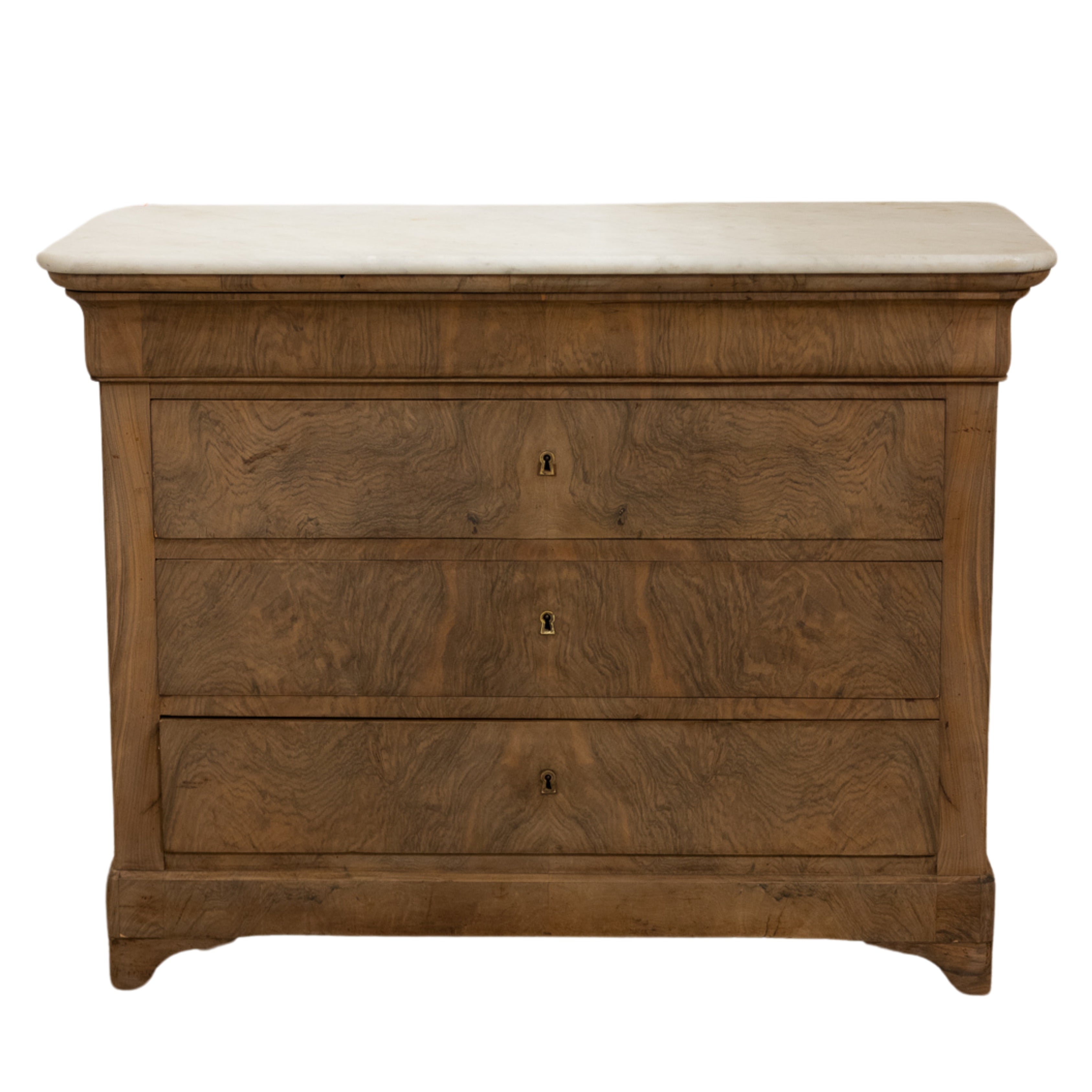 Light Burled Walnut Louis Philippe Commode w/ White Marble 47"L