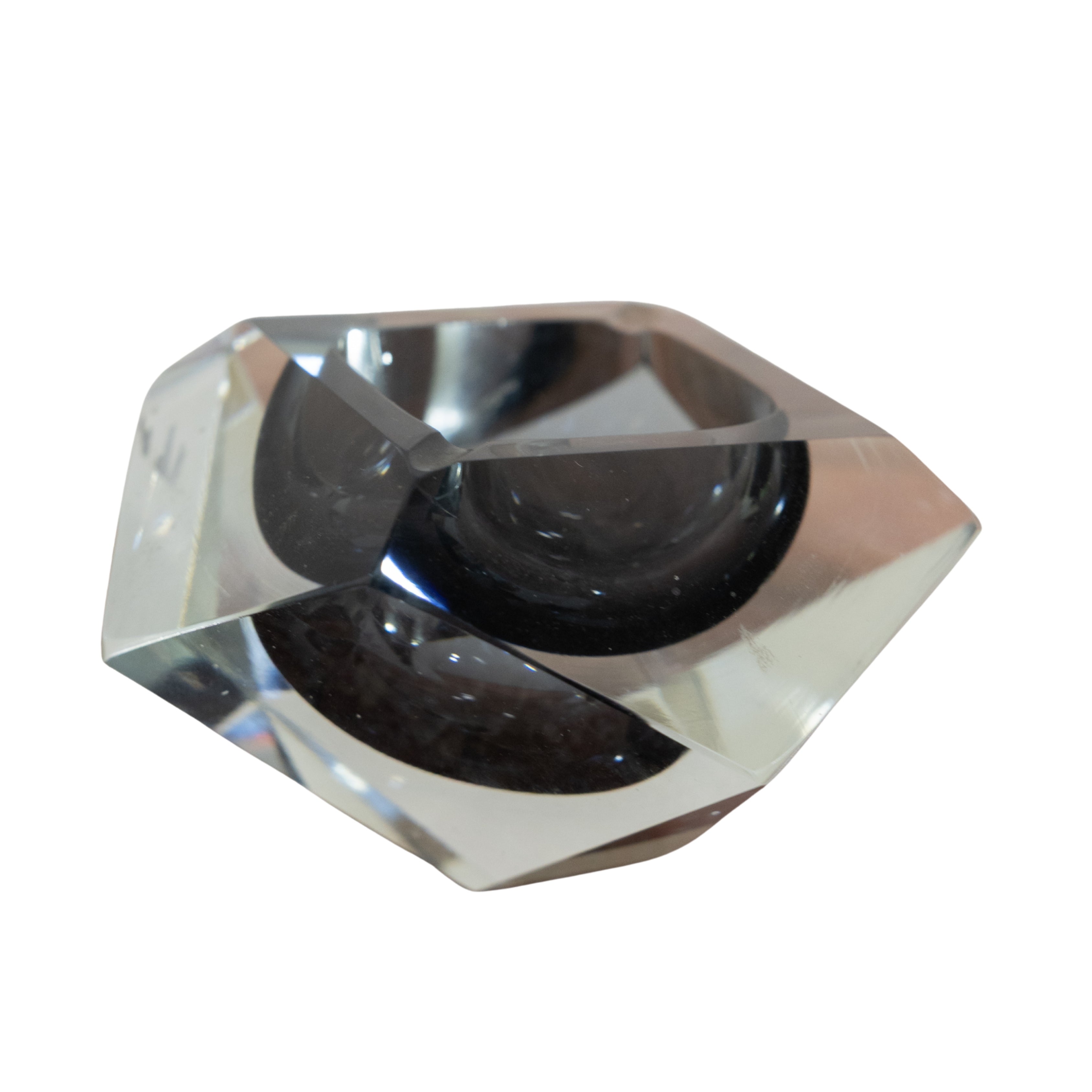 Flavio Poli Murano Glass Gray Faceted Dish