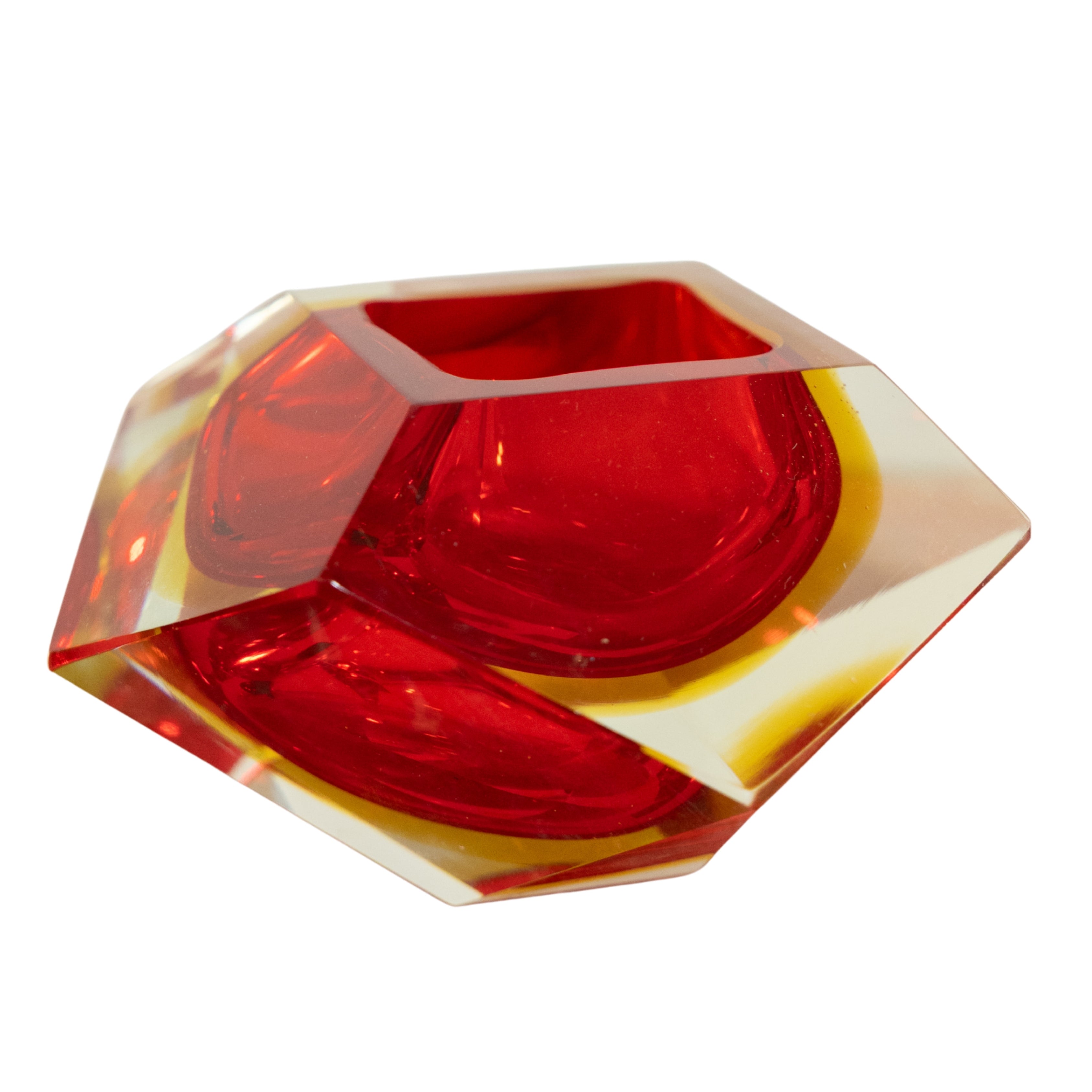Flavio Poli Murano Glass Red Faceted Bowl