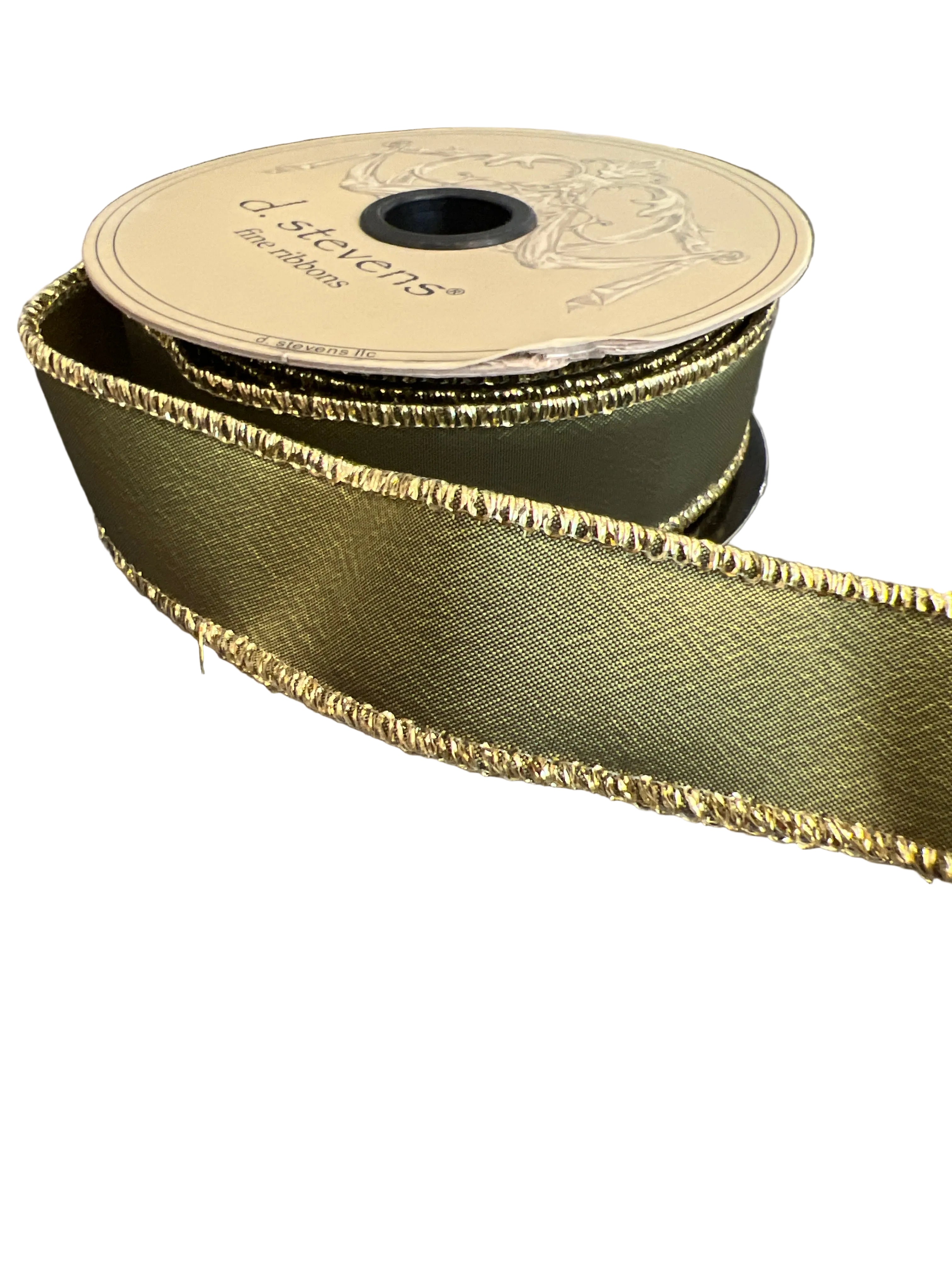 Wired Sage Green Taffeta Ribbon with Gold Edges