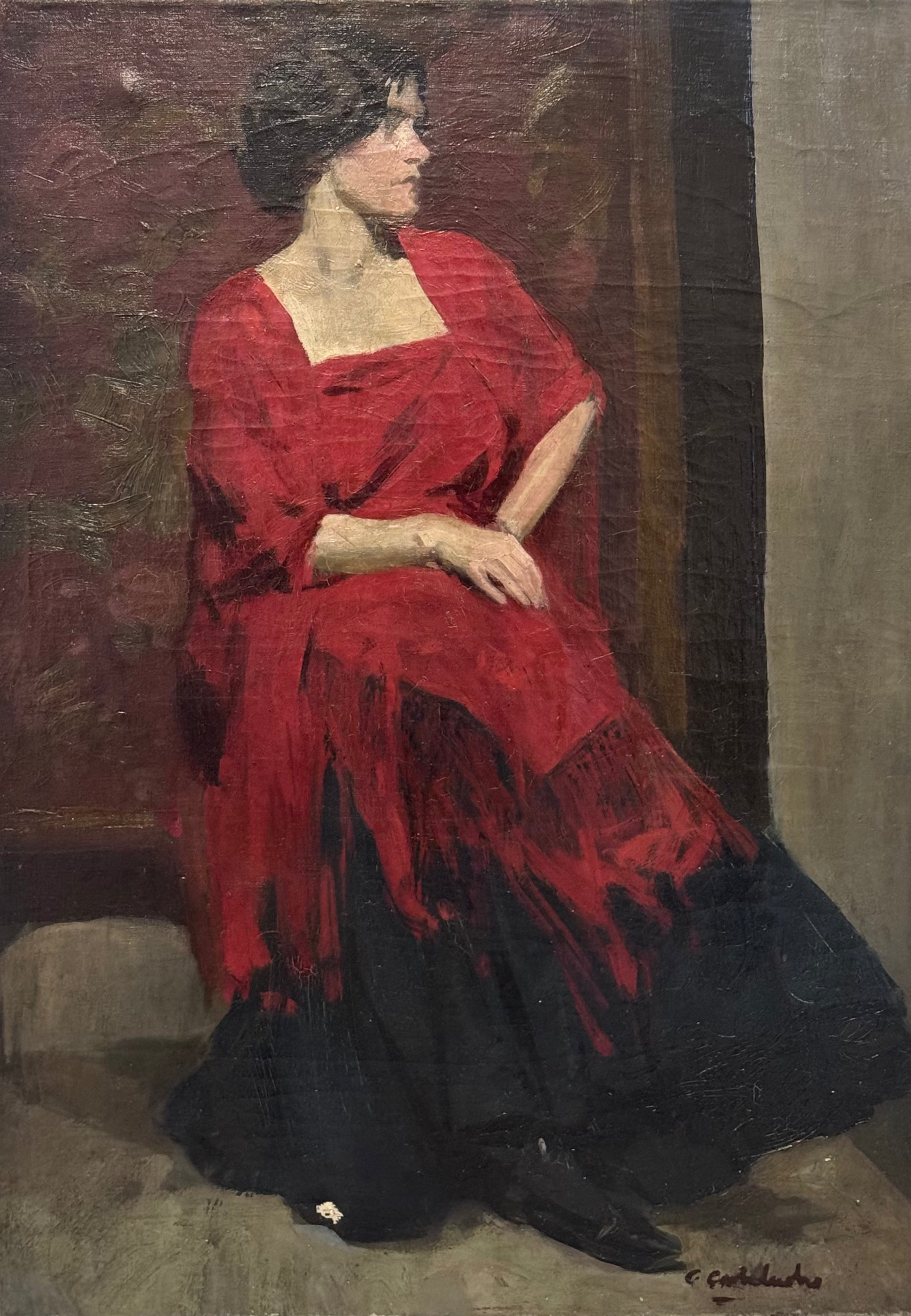 Heritage - Portrait of Woman in Red Dress (33.5 x 24)