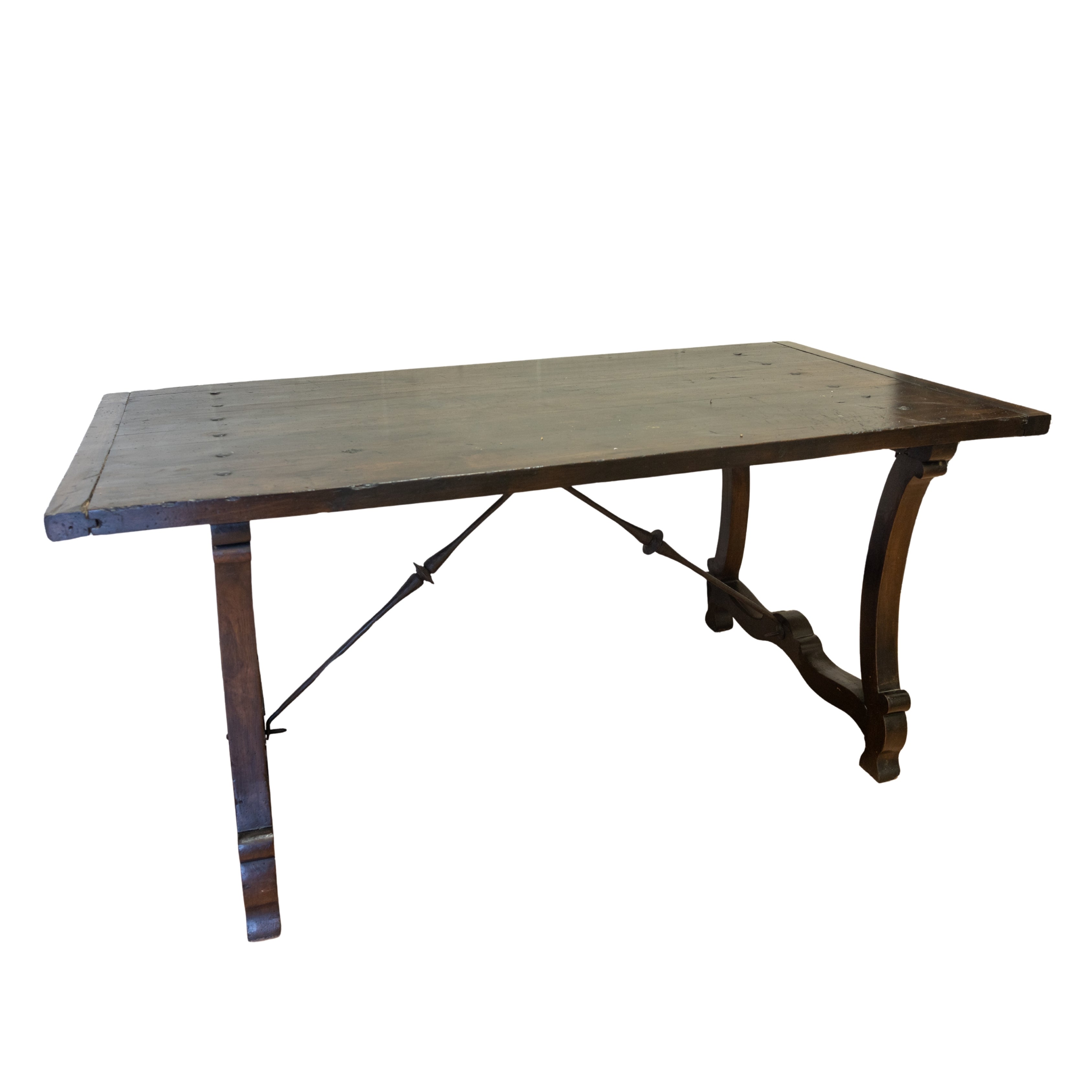 L XIV Walnut Italian Table with Iron Trestle