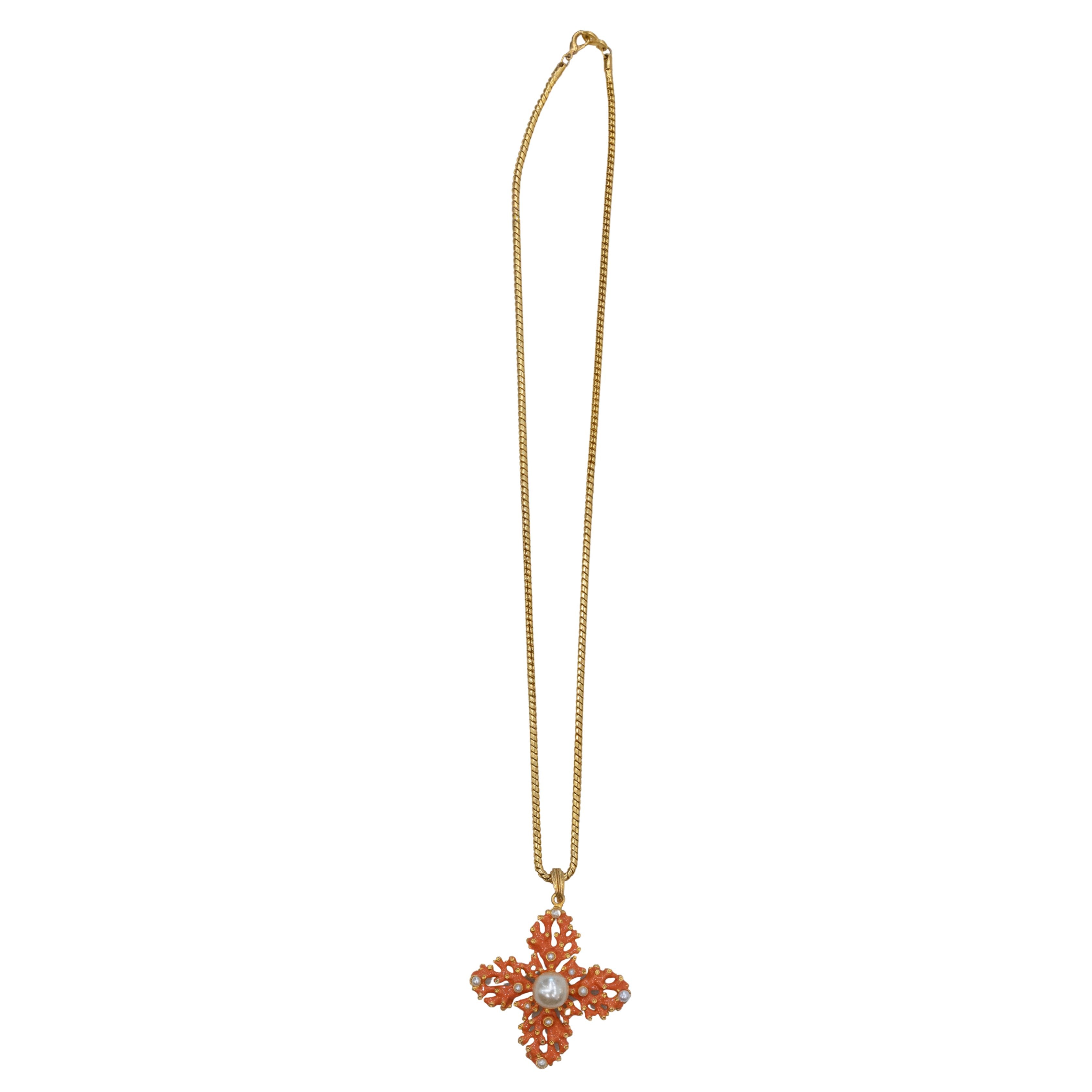 Vintage Orange Coral Pendant Necklace