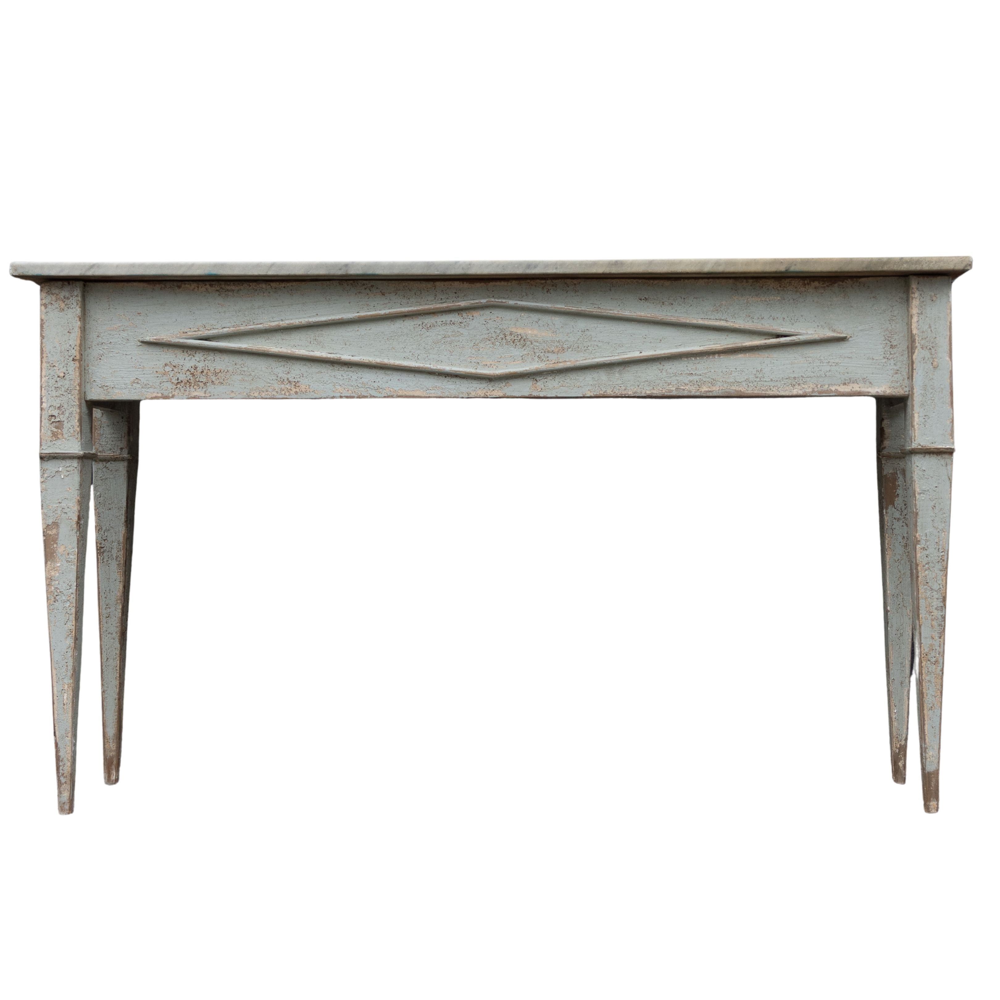 Pale Blue Painted Console White Marble