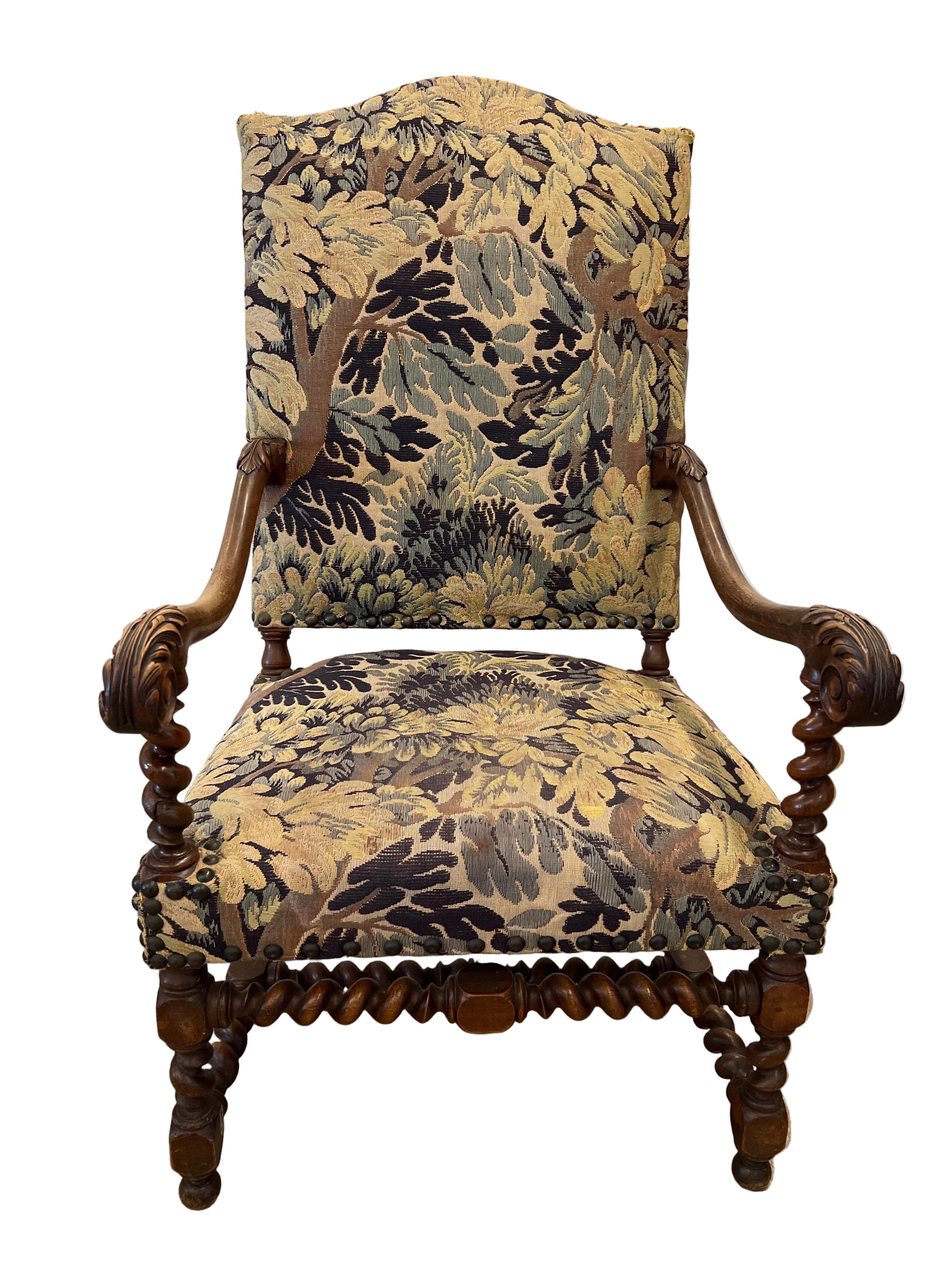 Louis XIII Tapestry Covered Armchair