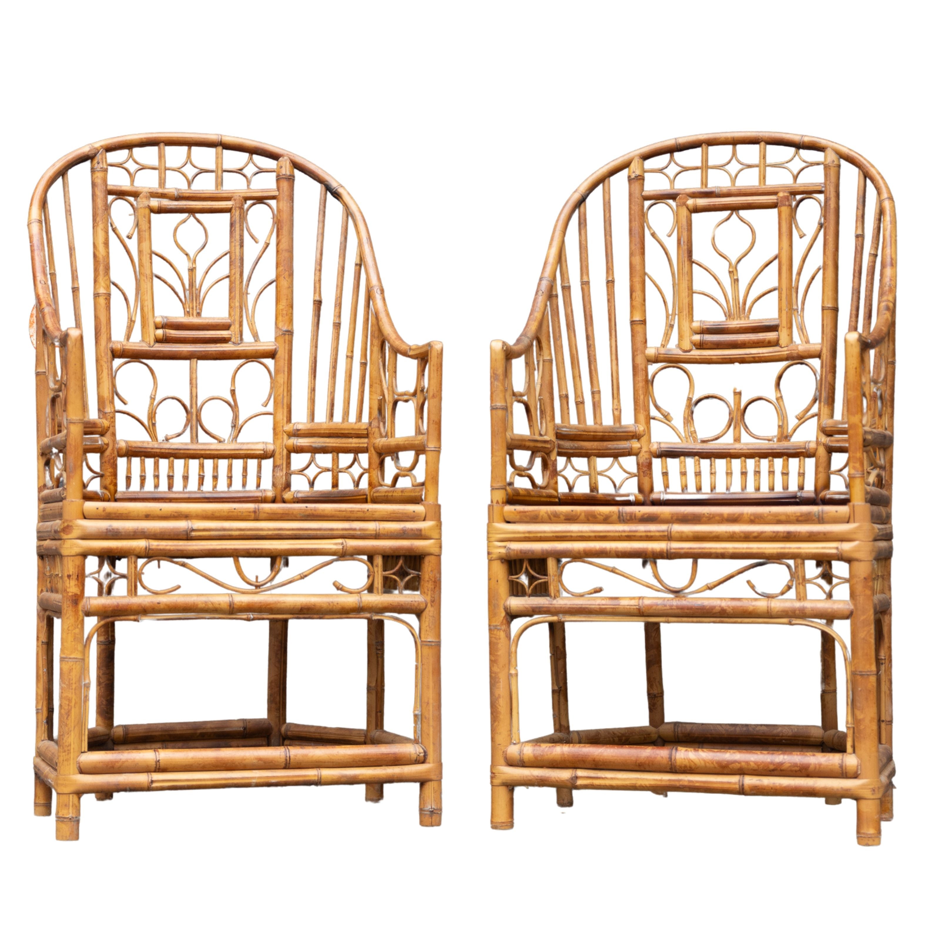 Pair of 1940s high-backed rattan chairs