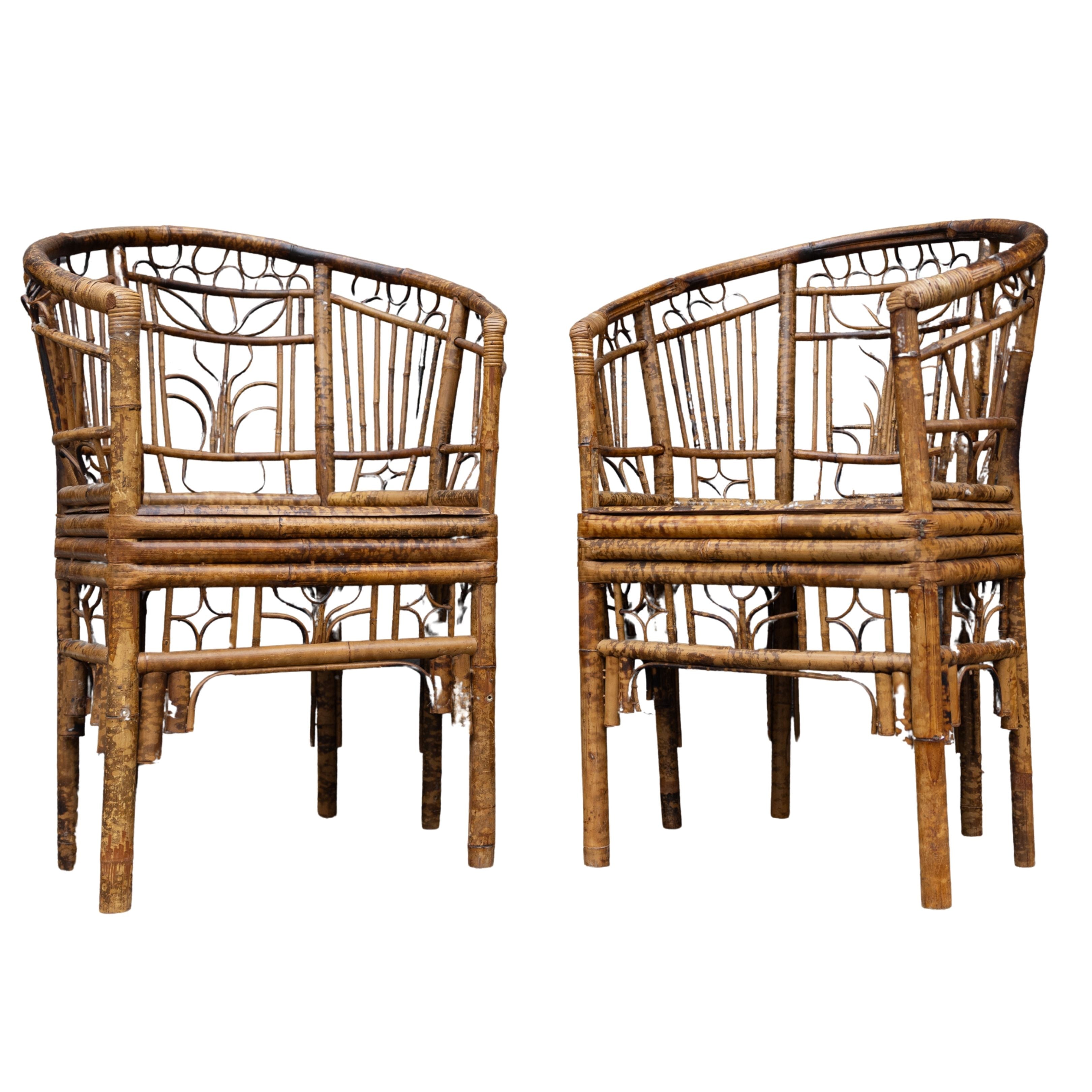 Pair of 1940s Rattan Armchairs with Rounded Back