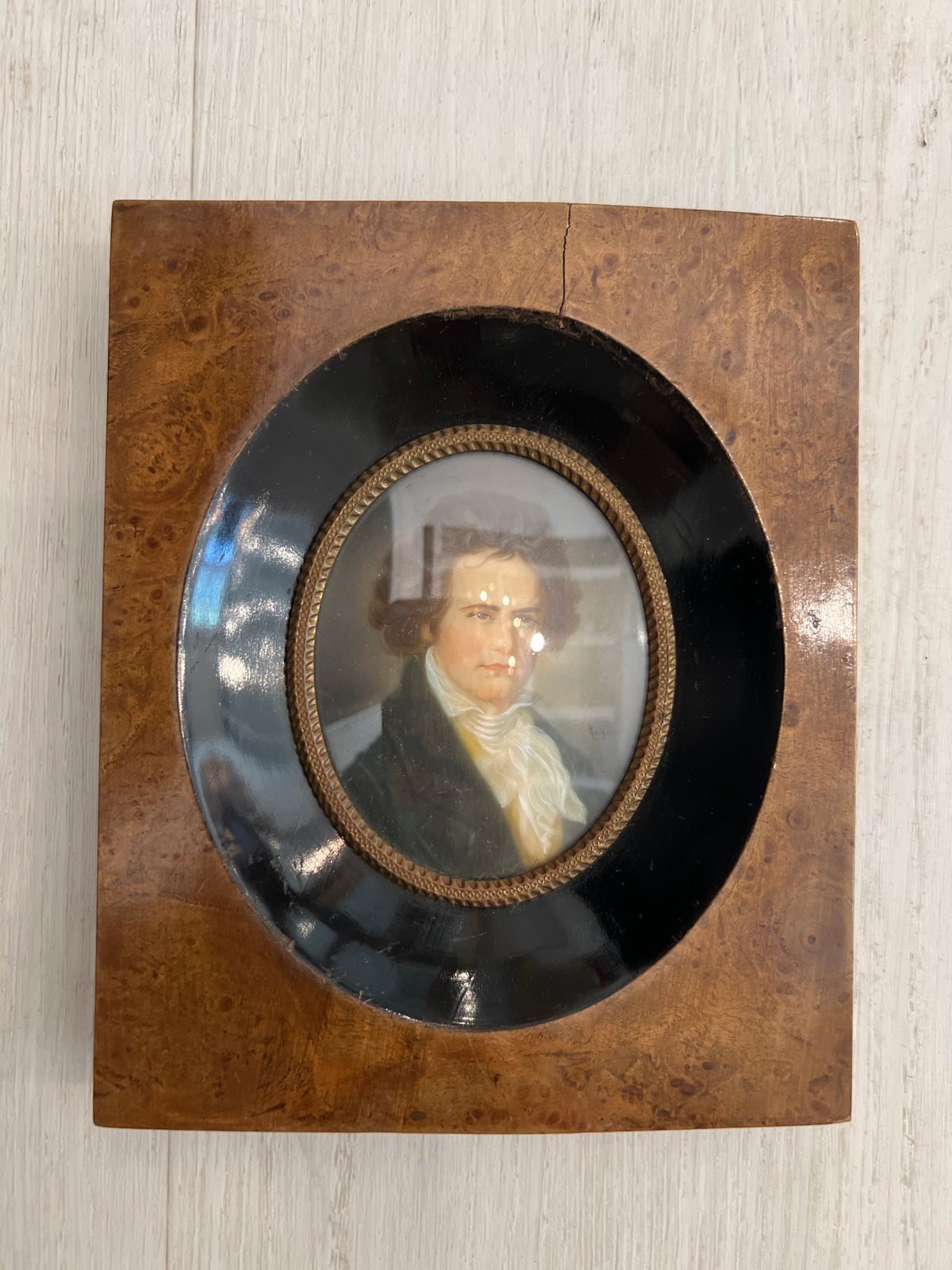 Portrait Miniature Painting 18th C. Brown Hair Man