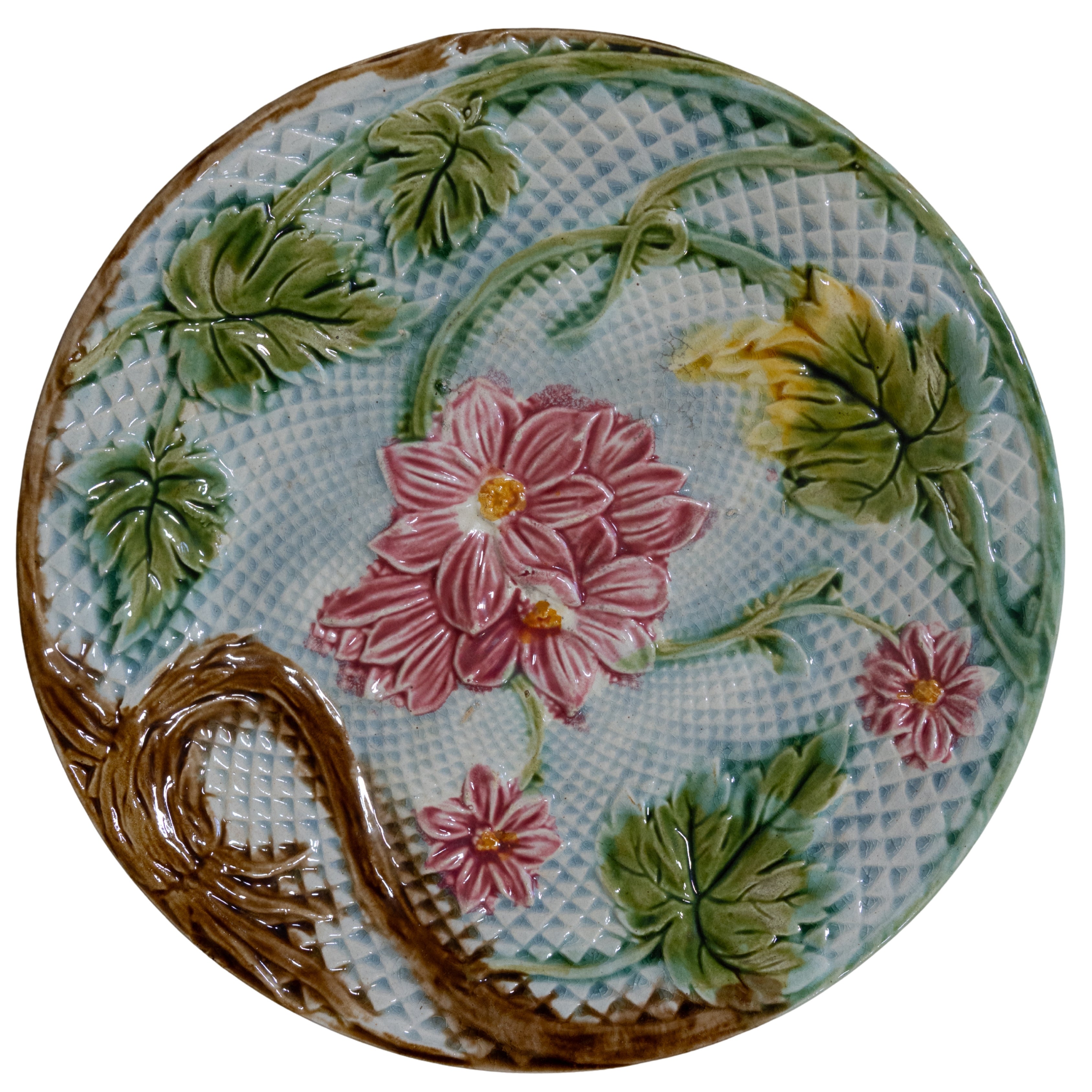 Pink Floral Plate with Lattice Background