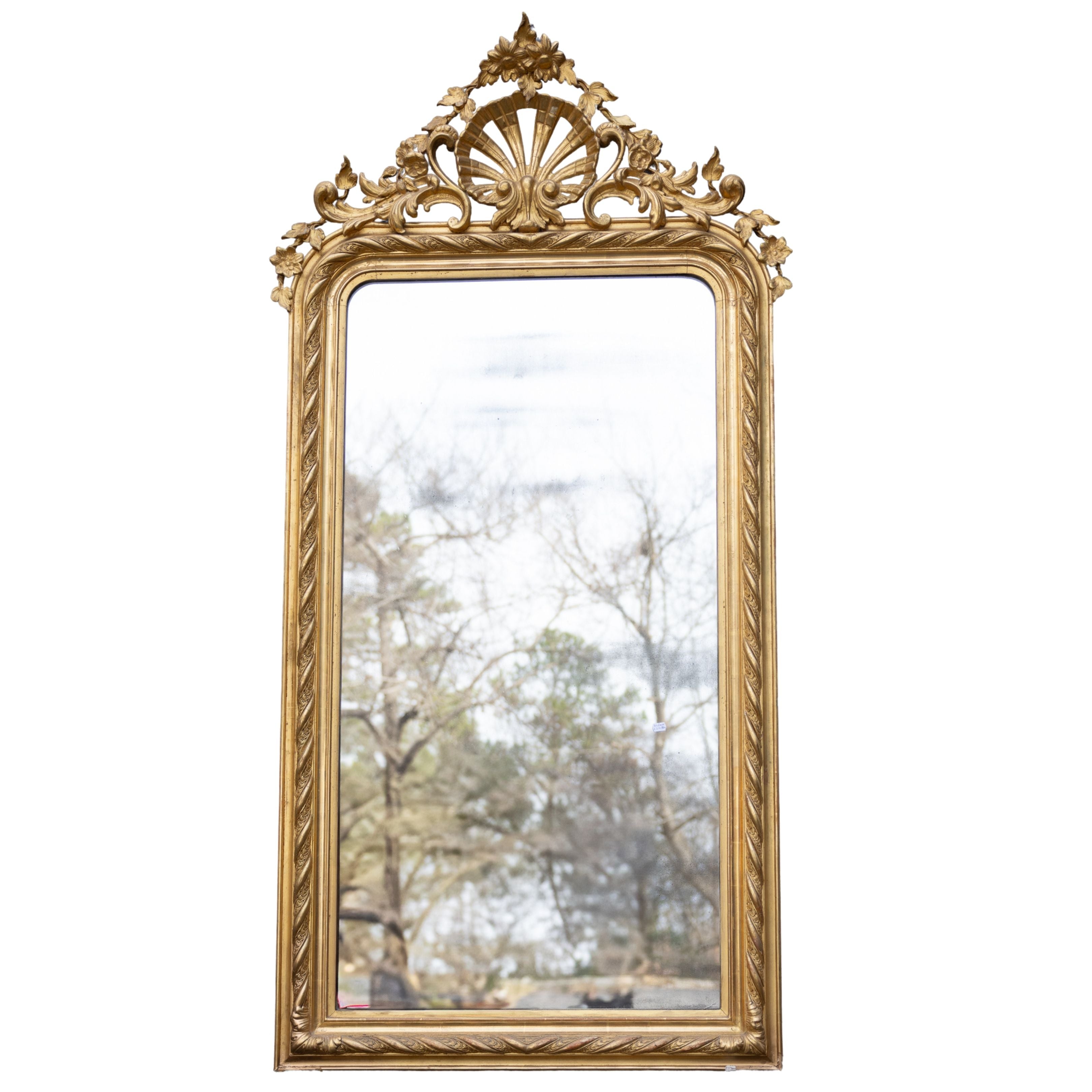 Louis XV Mirror with Ornate Shell Fronton 78.5x38