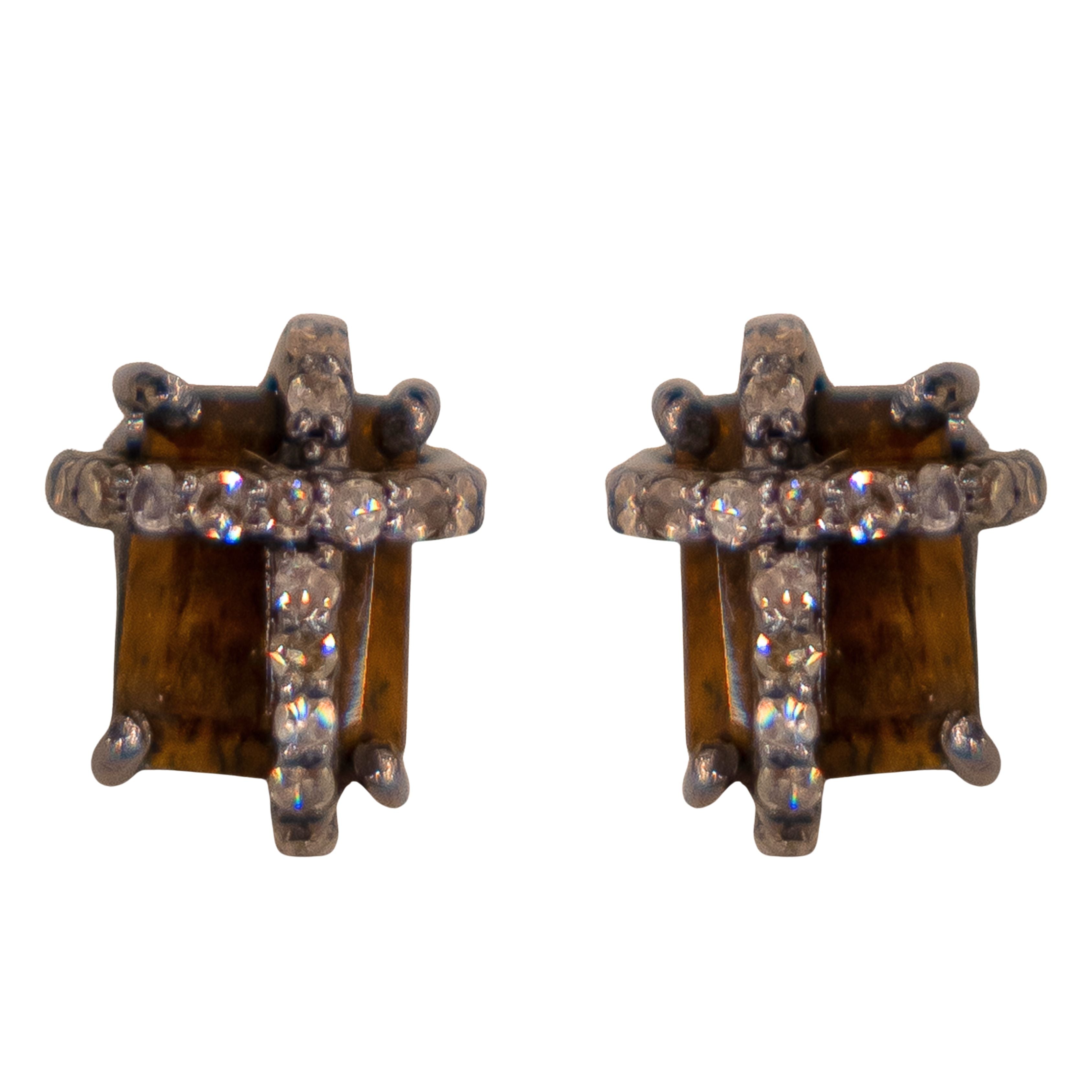 Tigers Eye & Pave Stud Earrings