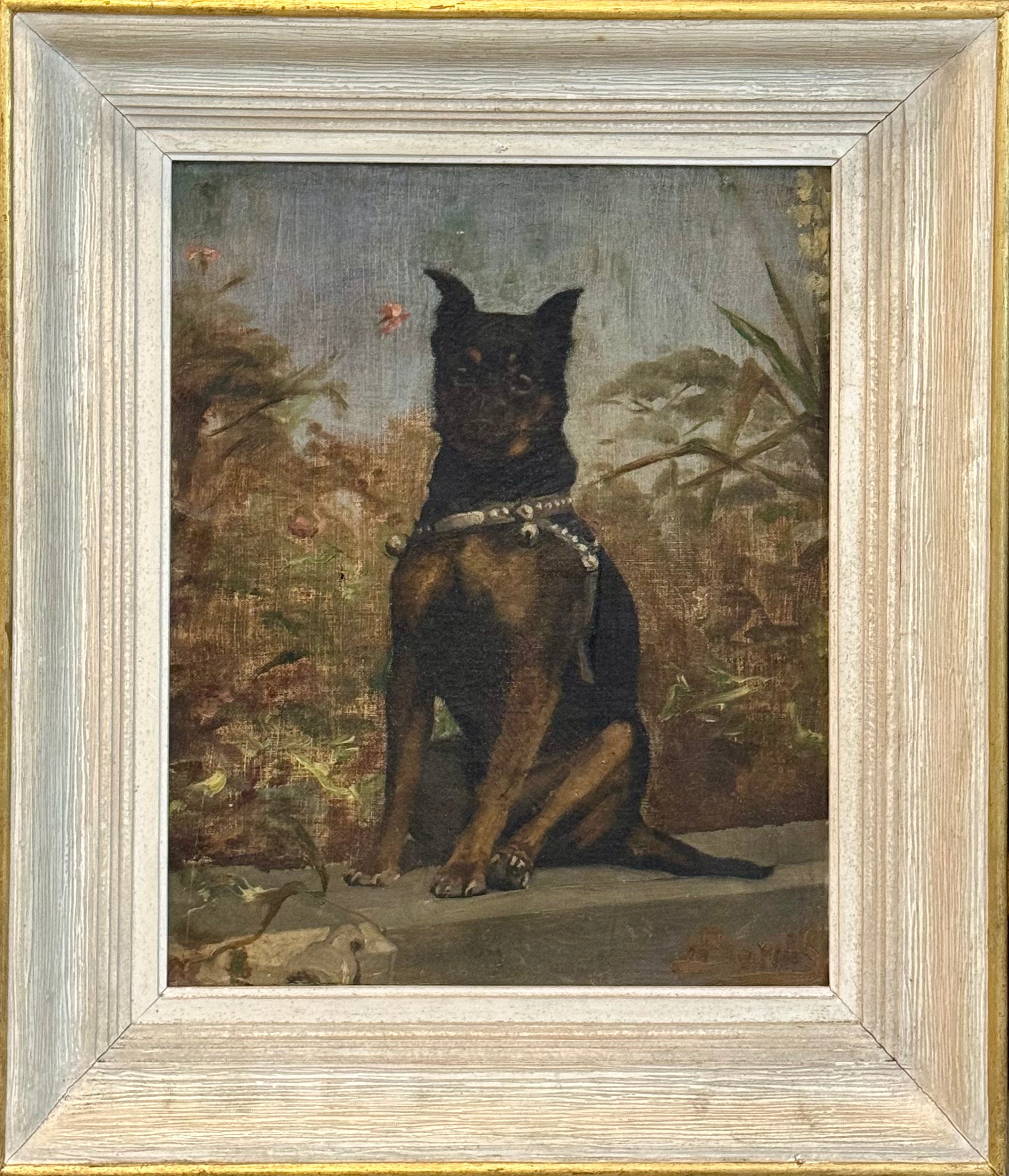 Heritage - Black dog with leather collar (21.5 x 18.5)