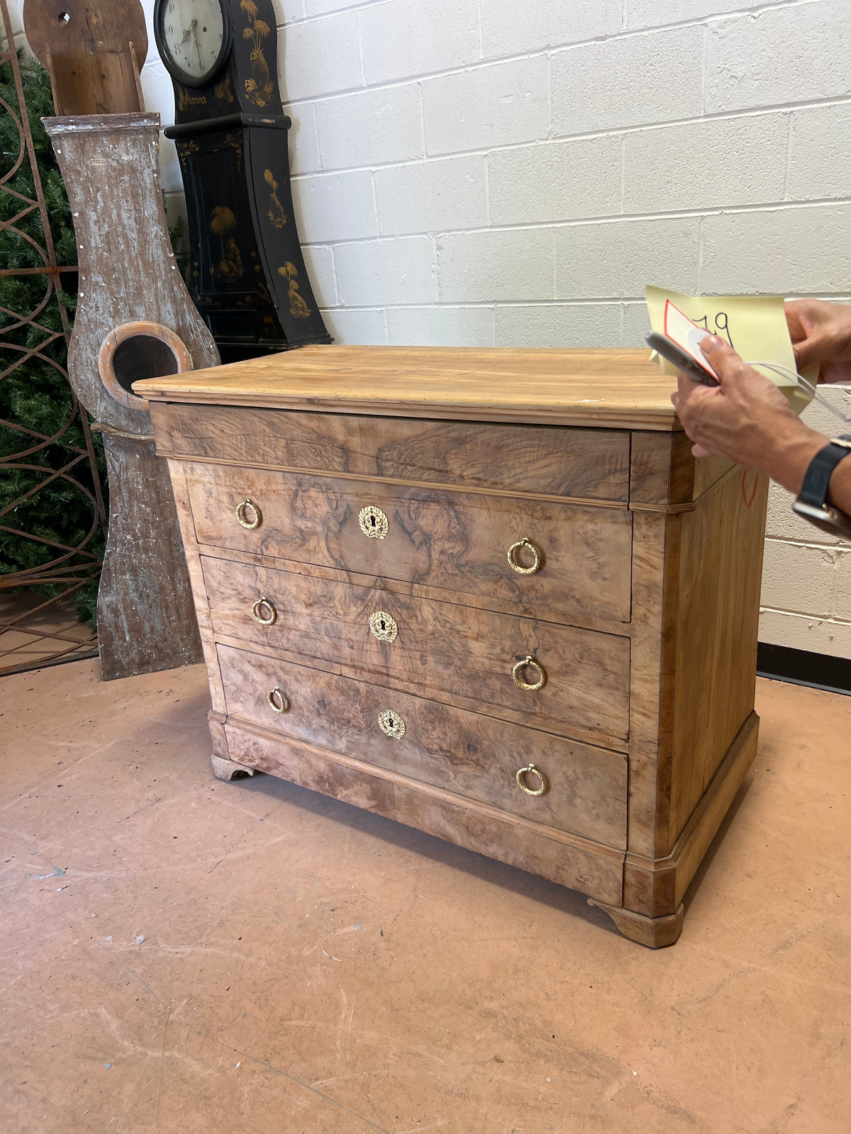 Burled Walnut LP Commode with Wood Top