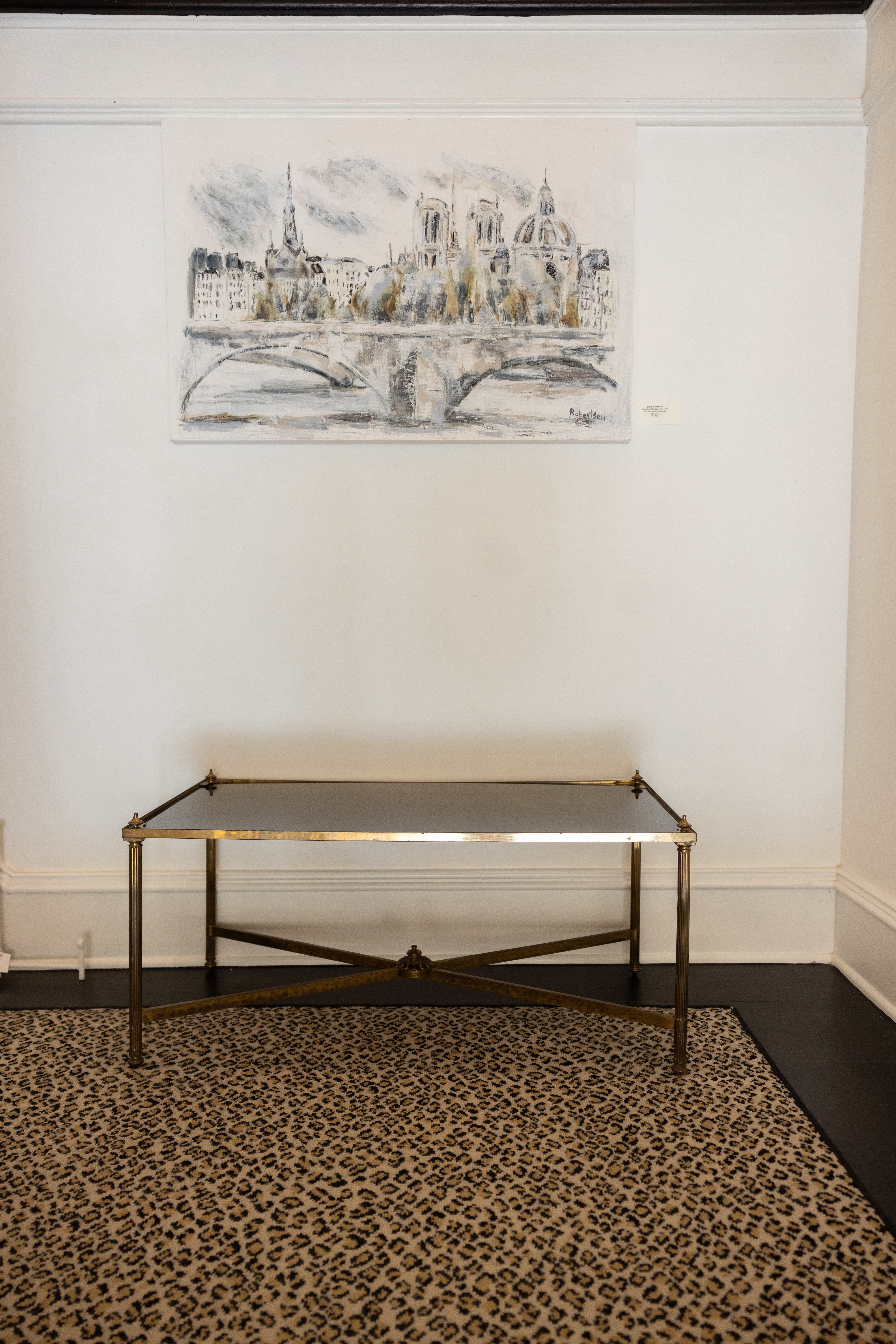 Brass Coffee Table with Black Glass