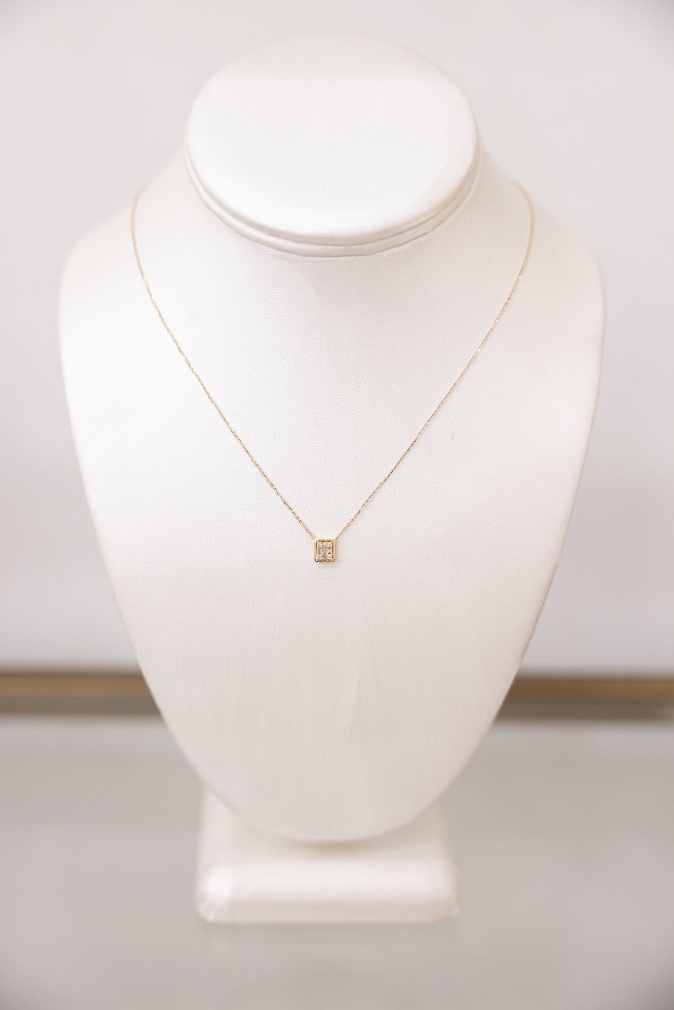 14K Square Diamond Baguette Necklace