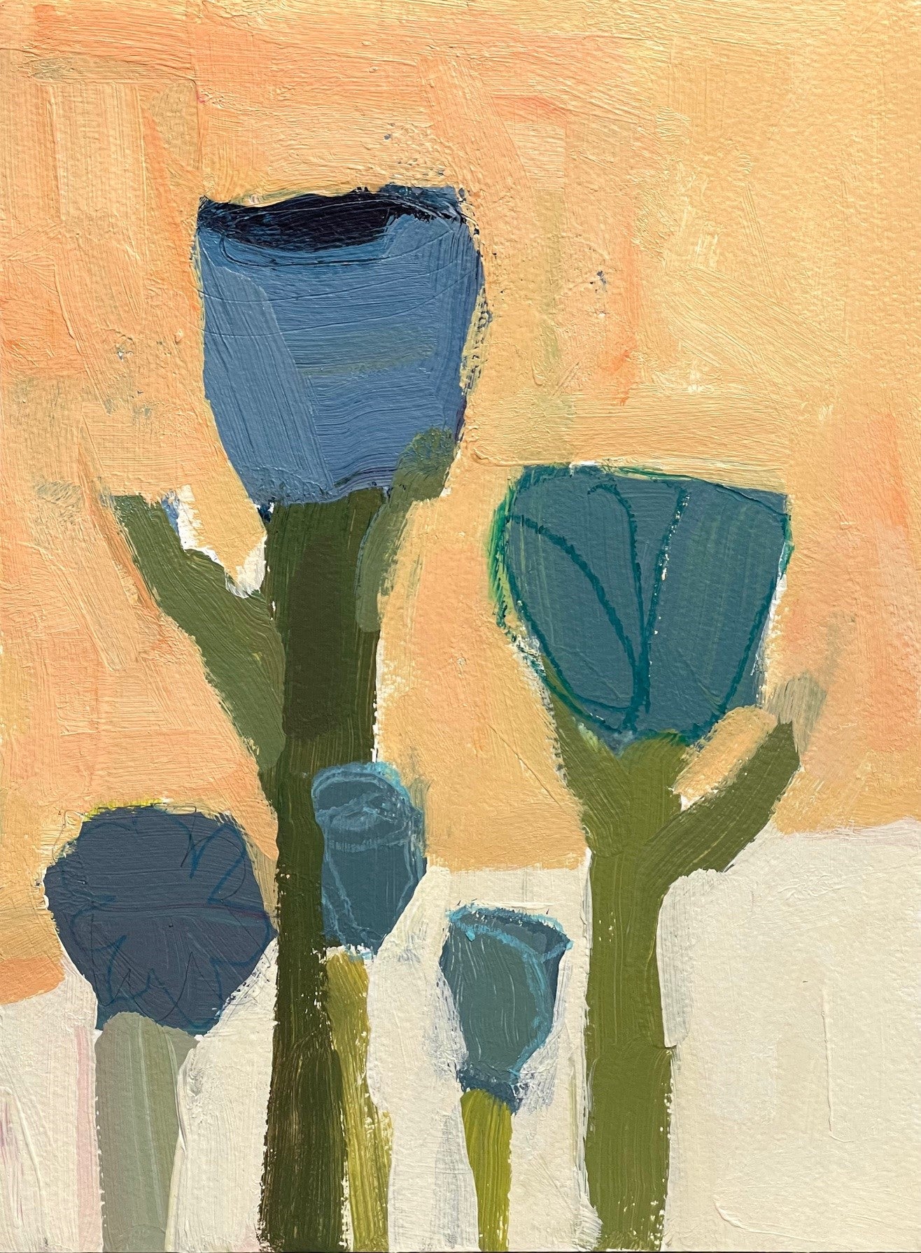 Ellen Rolli - Blue Field Flowers (12 x 9)