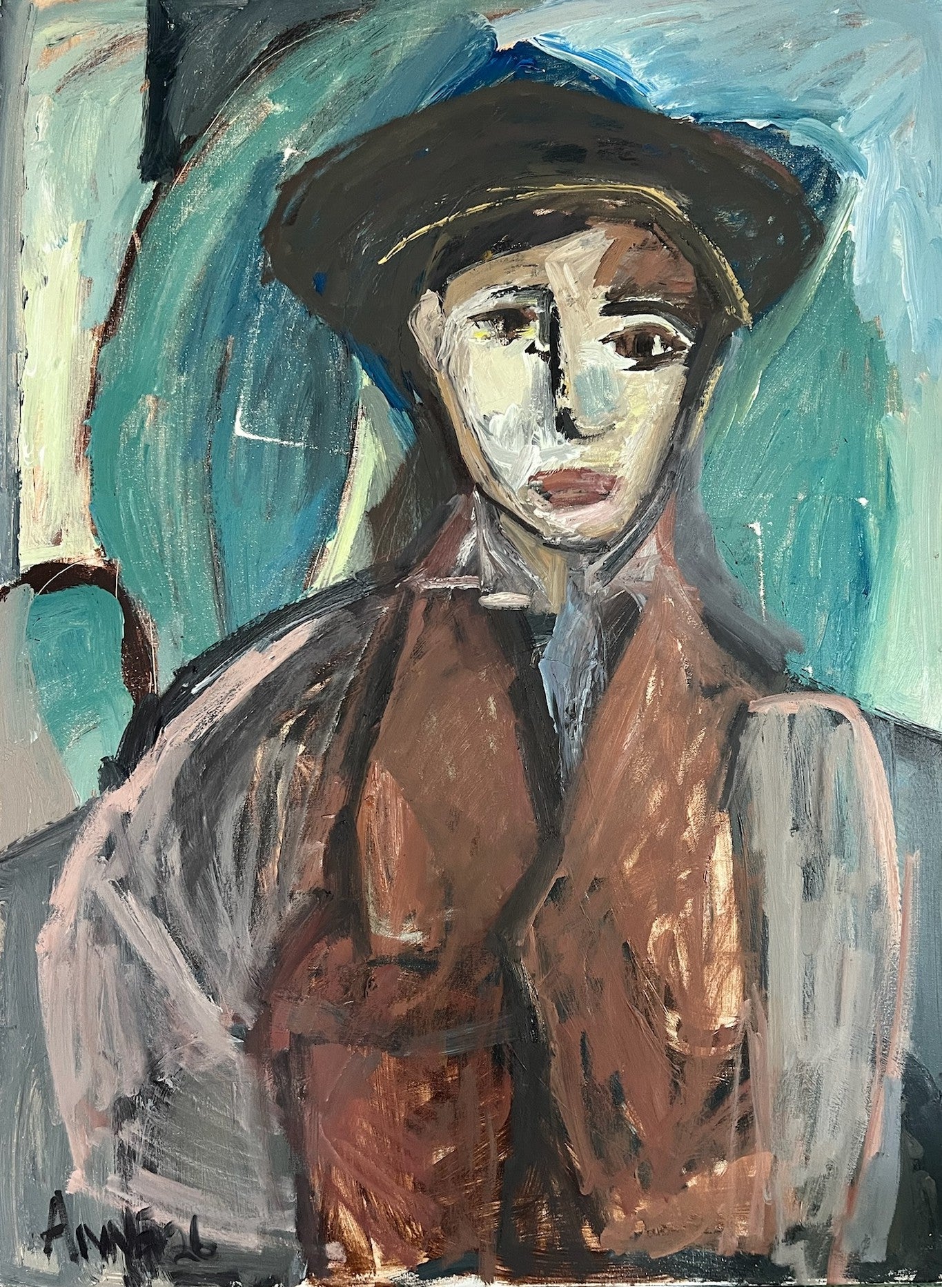Anne Darby Parker - Boy with Hat - Inspired by Cezanne (40 x 30)