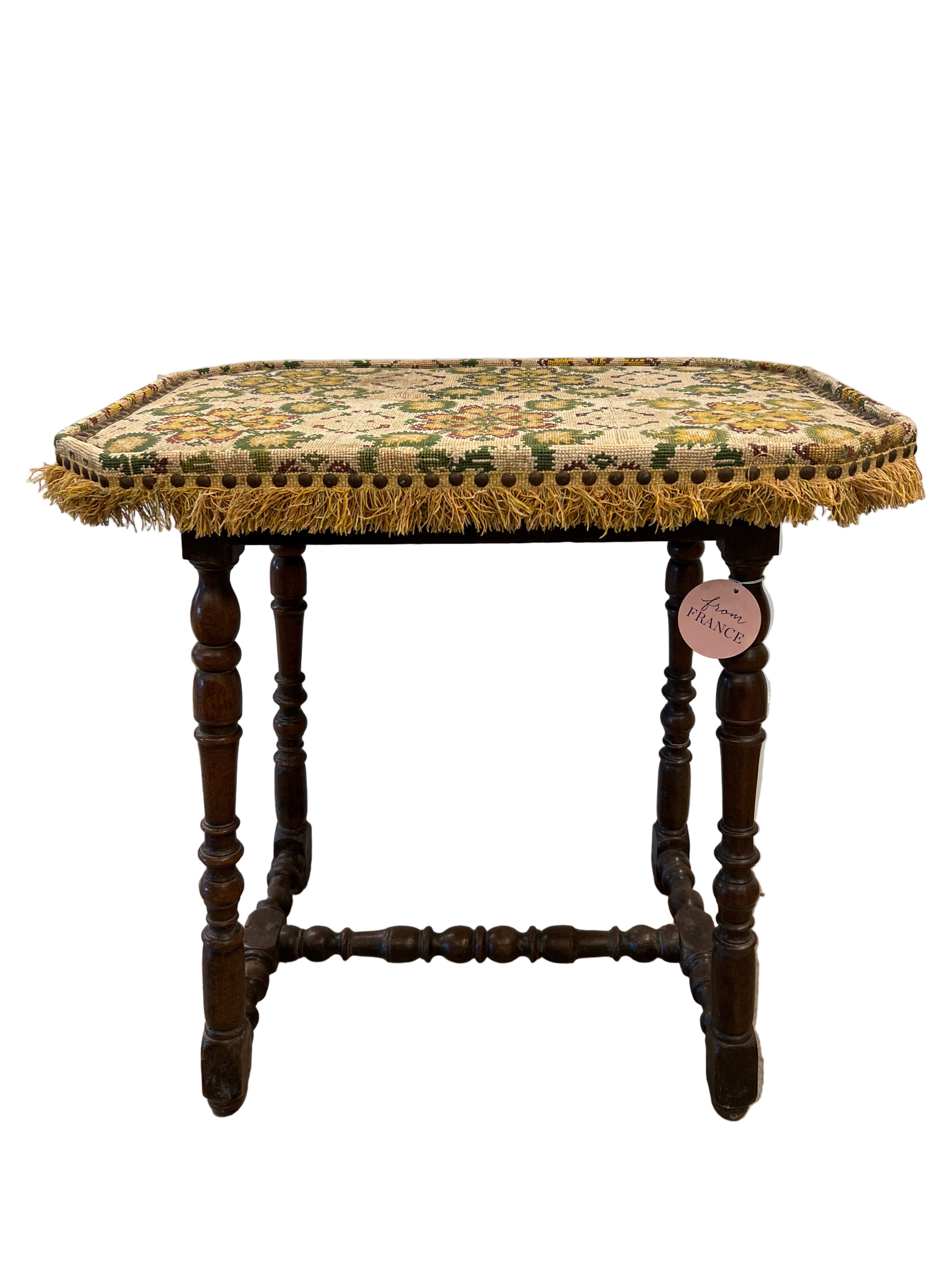 18th C Table with Needlepoint & Fringe Top