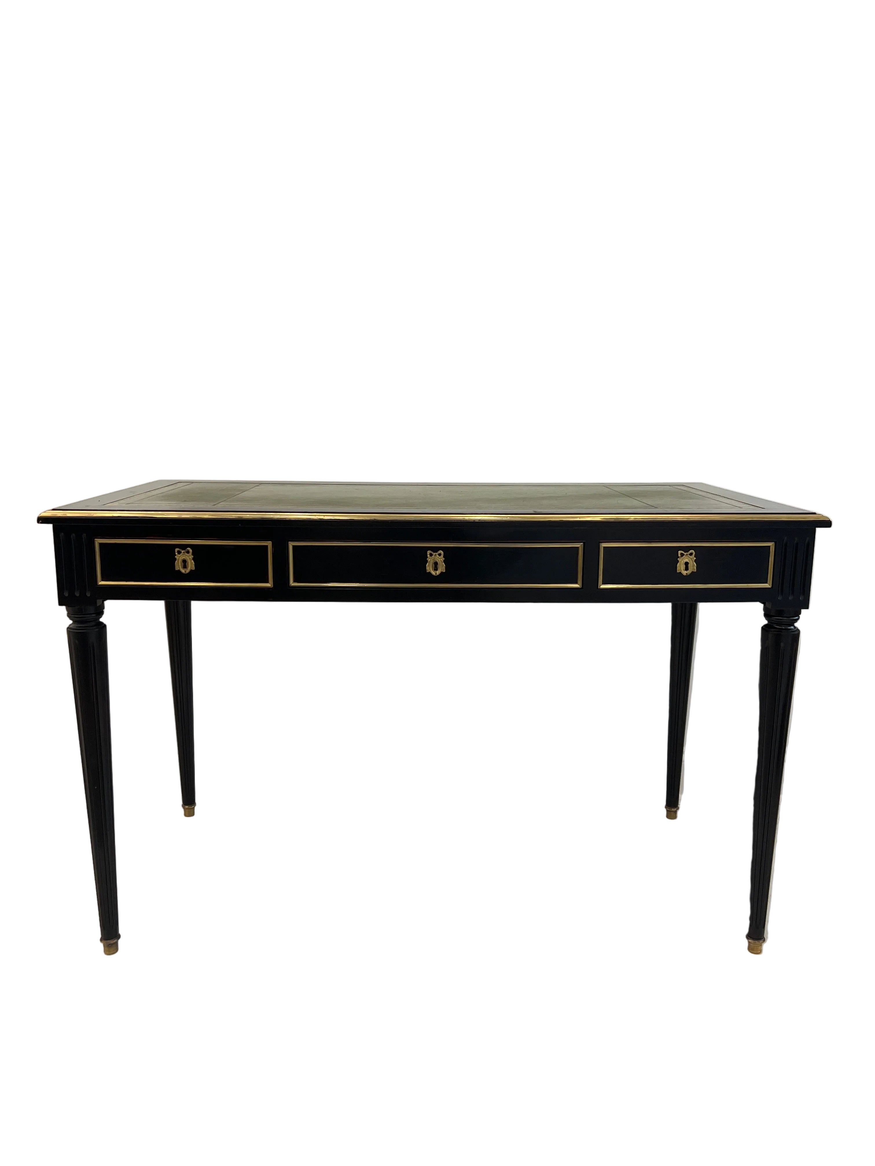 Black Neoclassical Style Desk with Green Leather Top