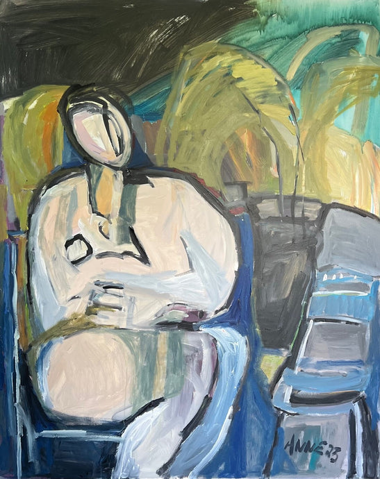 Anne Darby Parker - Figure on Blue Chair and Island (60 x 48)