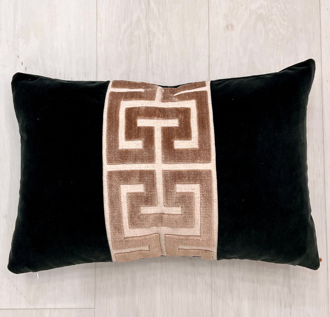 Forest Green Velvet with Greek Key Lumbar Pillow