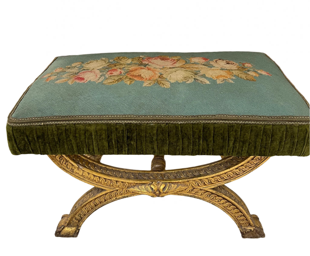 Bench Large Needlework Bench with Roses Needlepoint