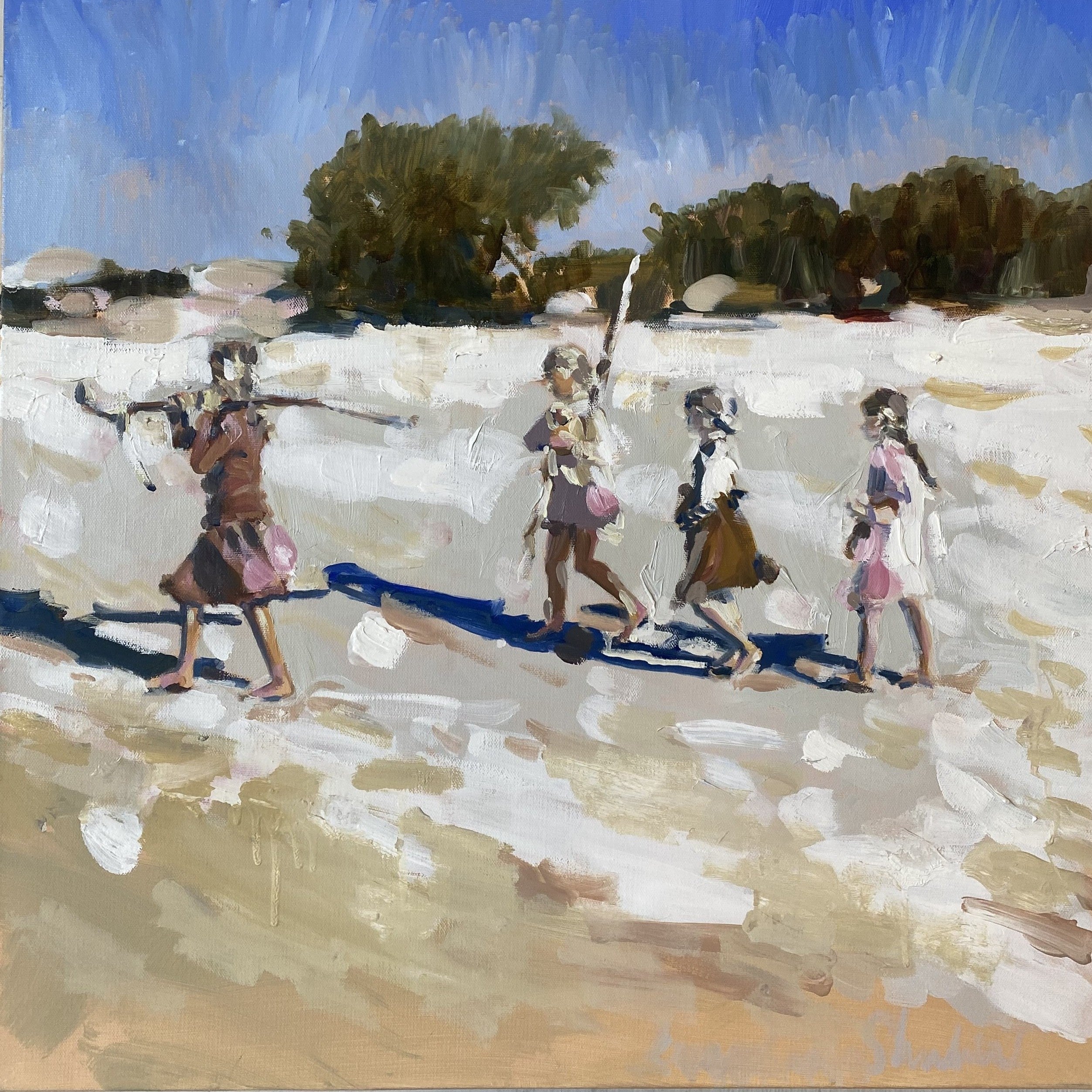 Laura Lacambra Shubert - Girls on the Beach (24 x 24 x 2.5)