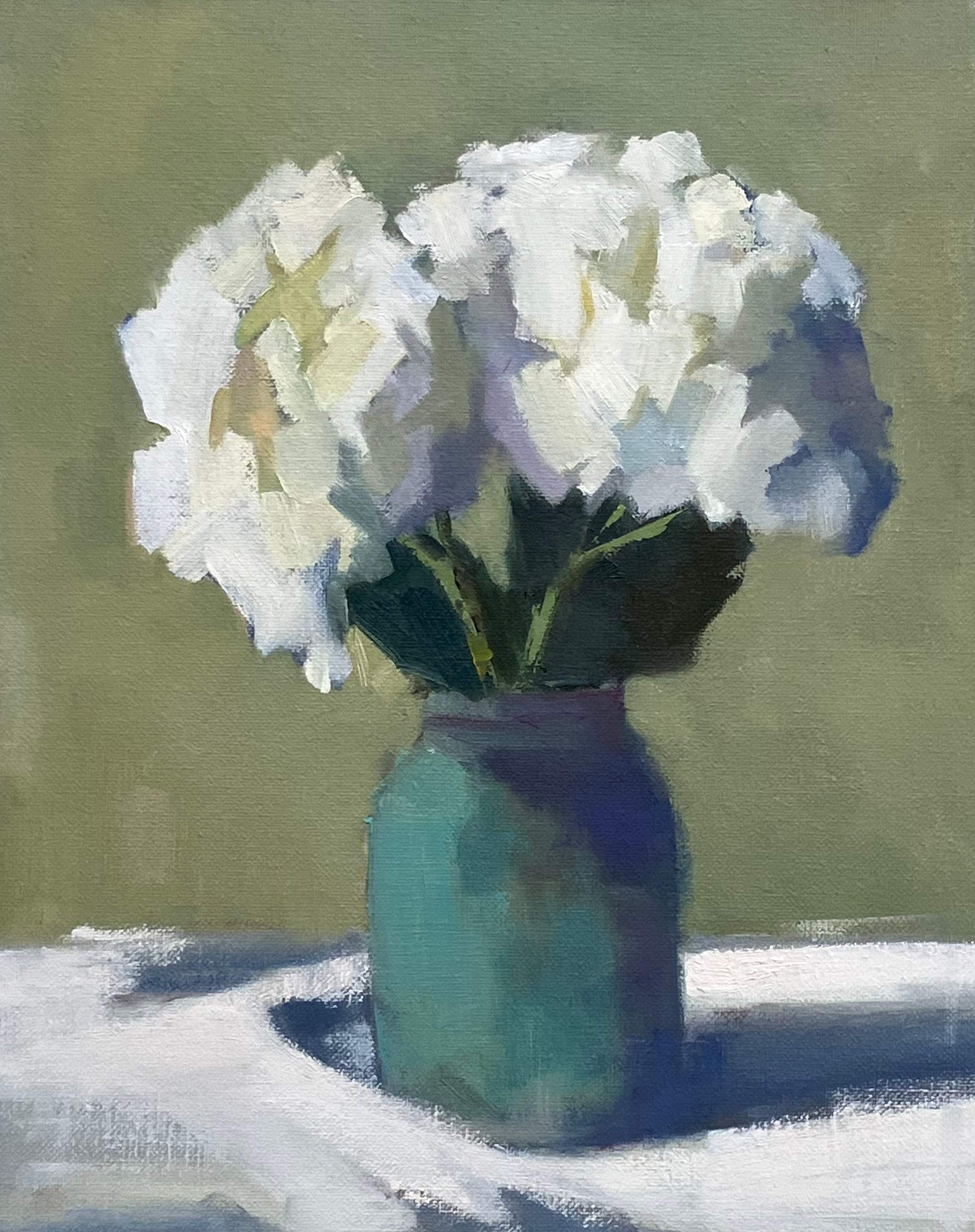 Lesley Powell - Hydrangeas in Pottery Vase (14 x 11)