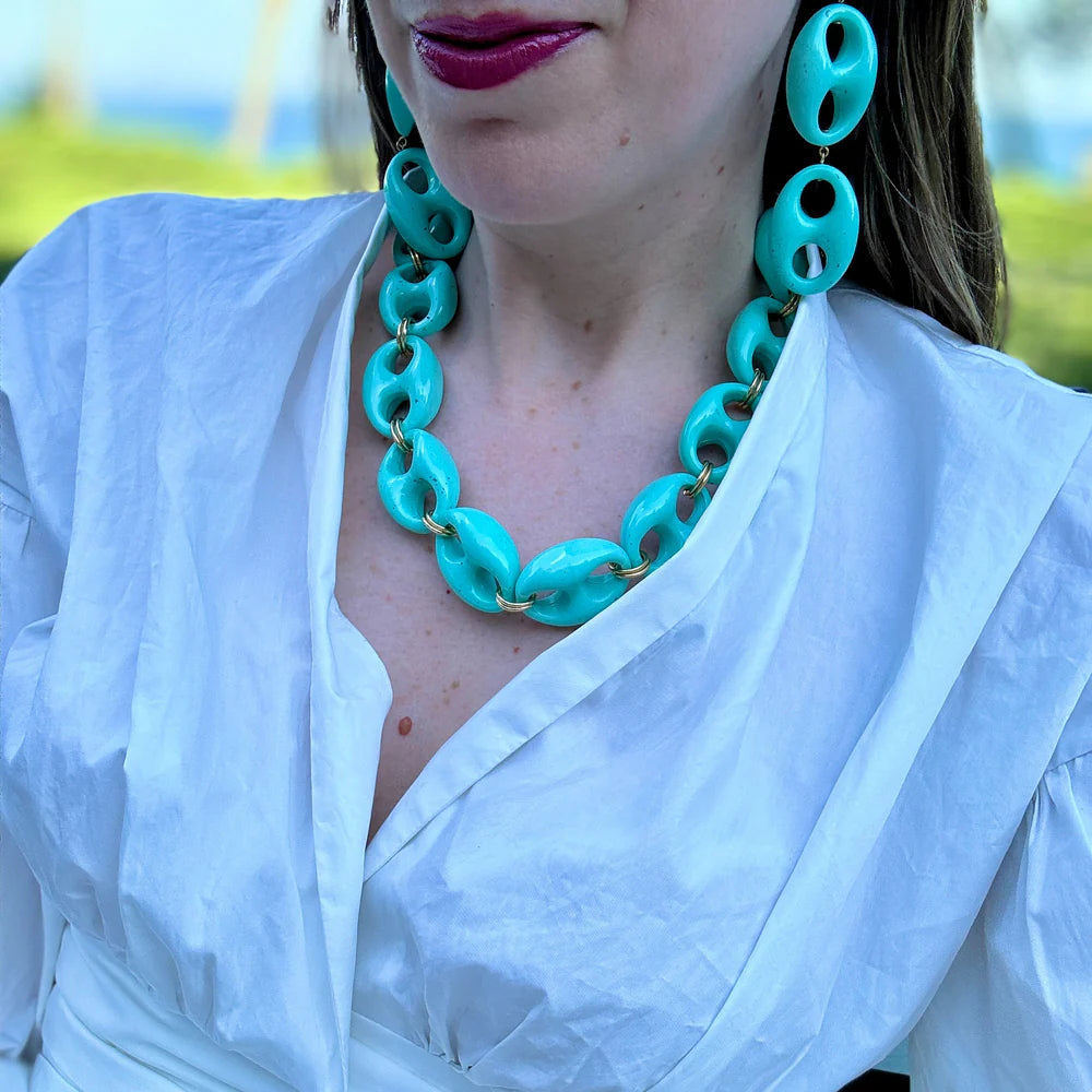 Turquoise Mariner Link Clip-On Earrings