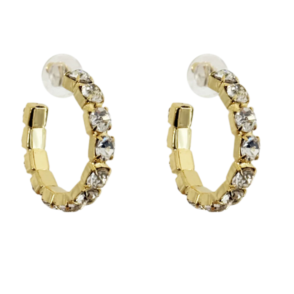 Clear Crystal Hoop Earrings - 24K Plate
