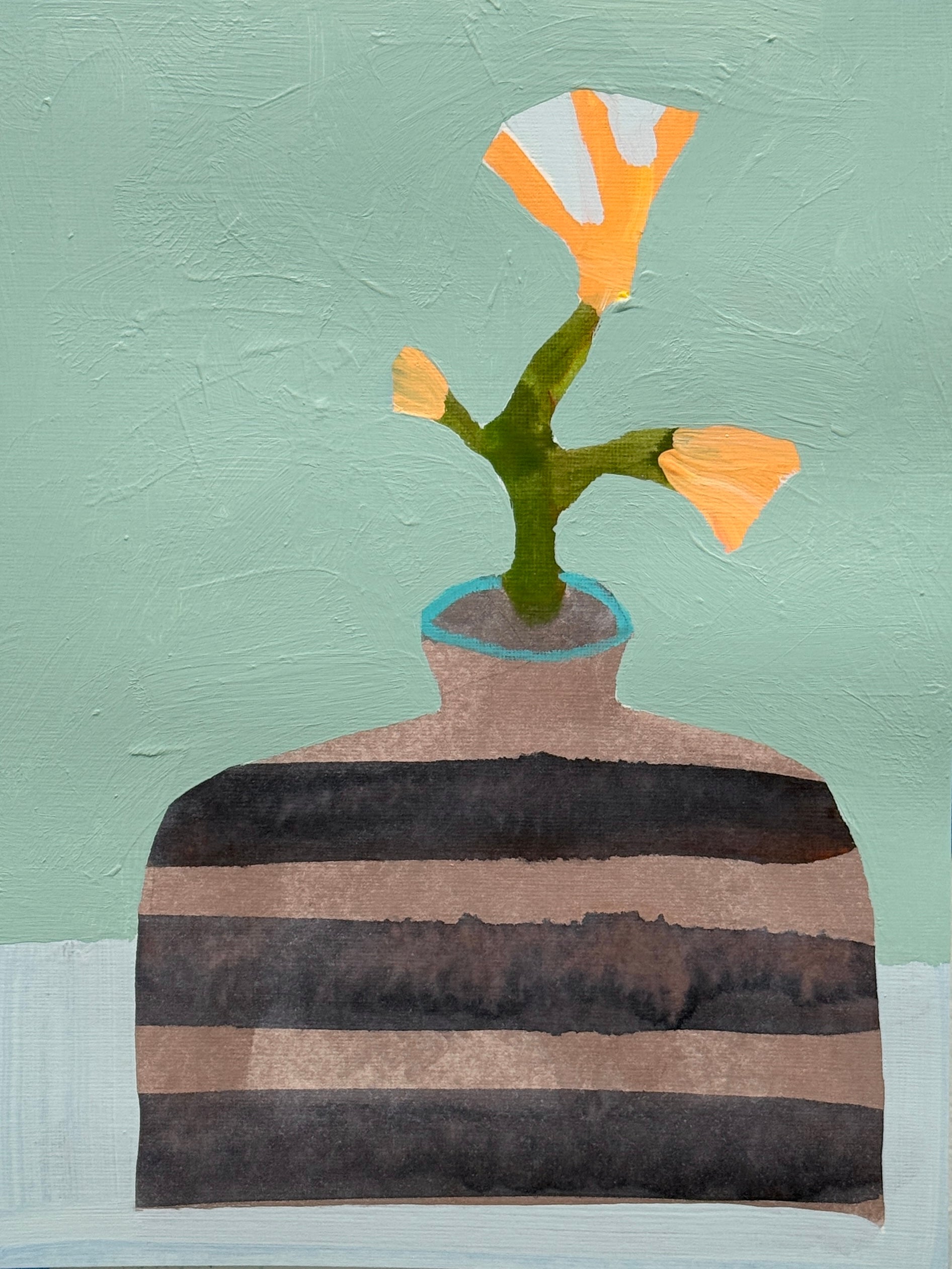 Ellen Rolli - Striped Pottery with Wildflowers (12 x 9)