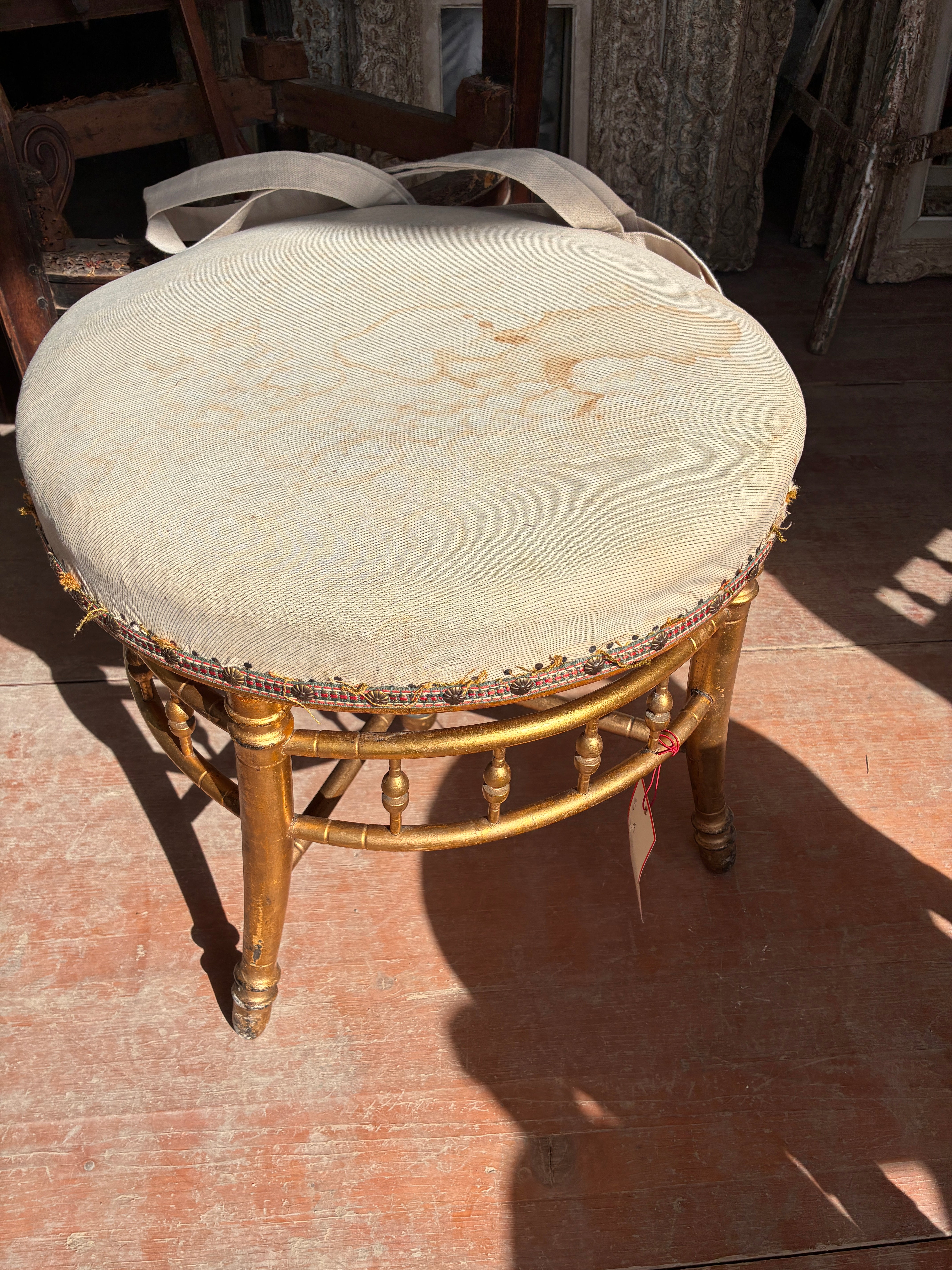 Napoleon III Gold Bamboo Ottoman