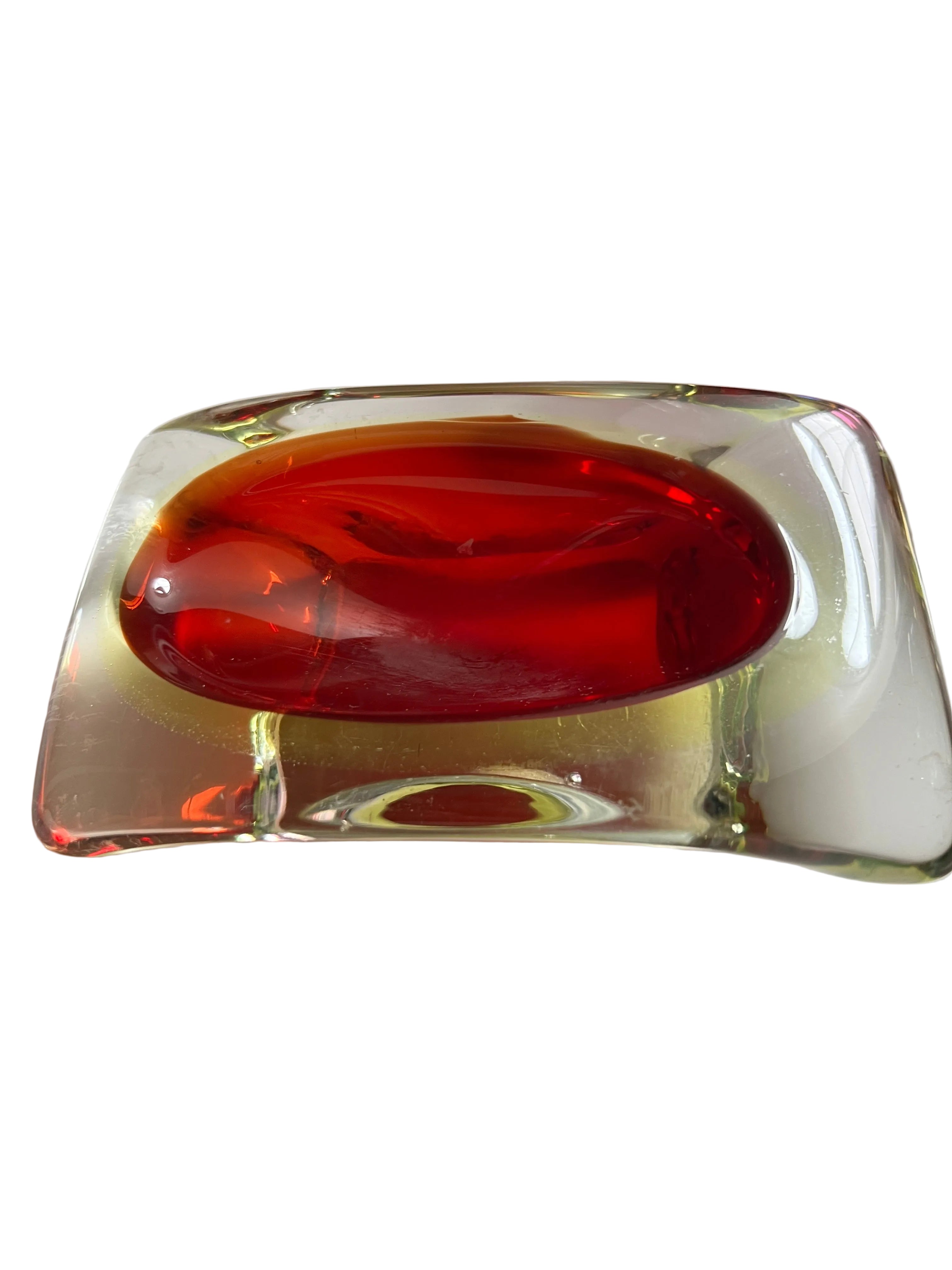 Flavio Poli Murano Glass Red Gold Square Dish