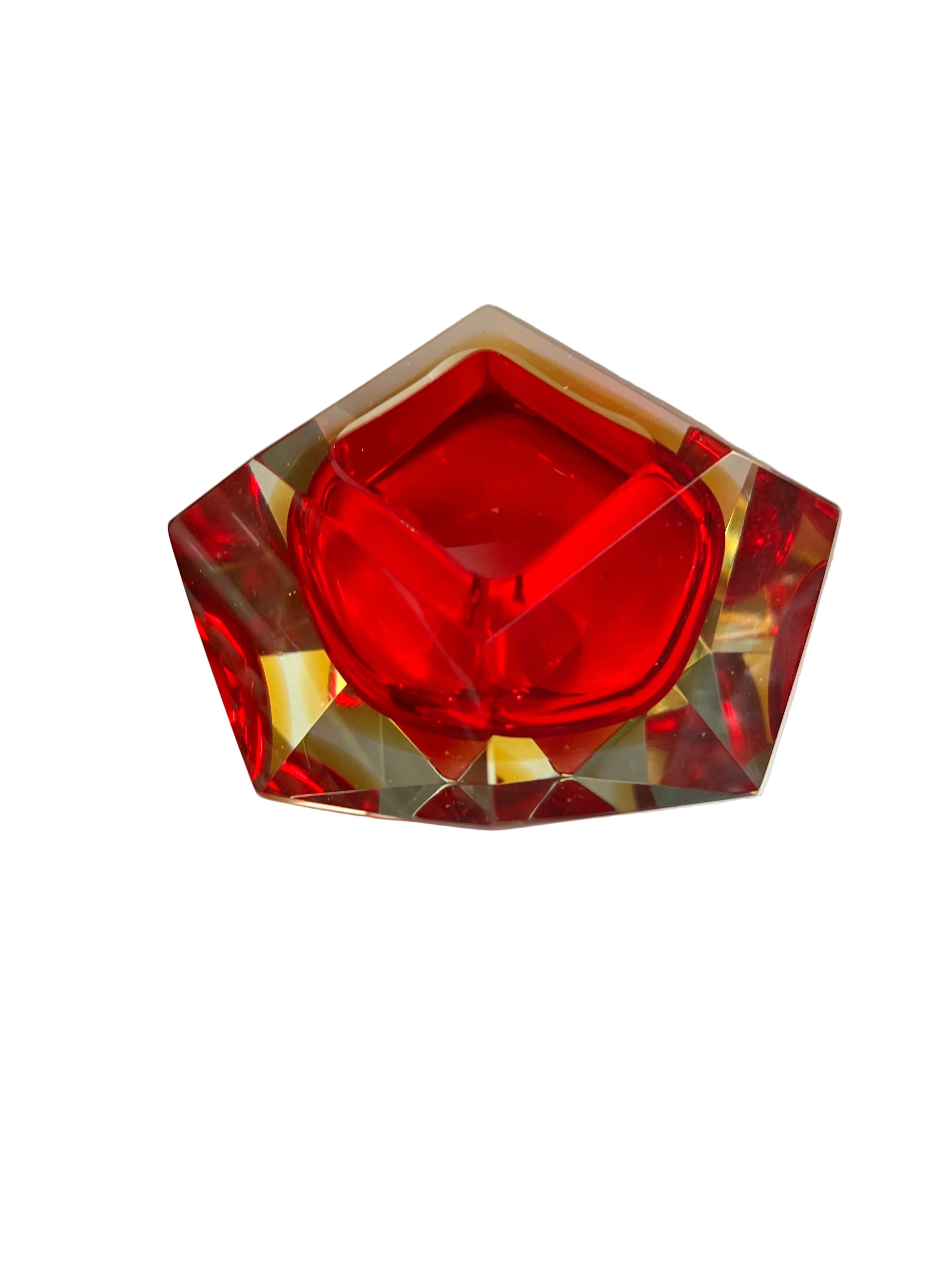 Flavio Poli Murano Glass Red Faceted Bowl