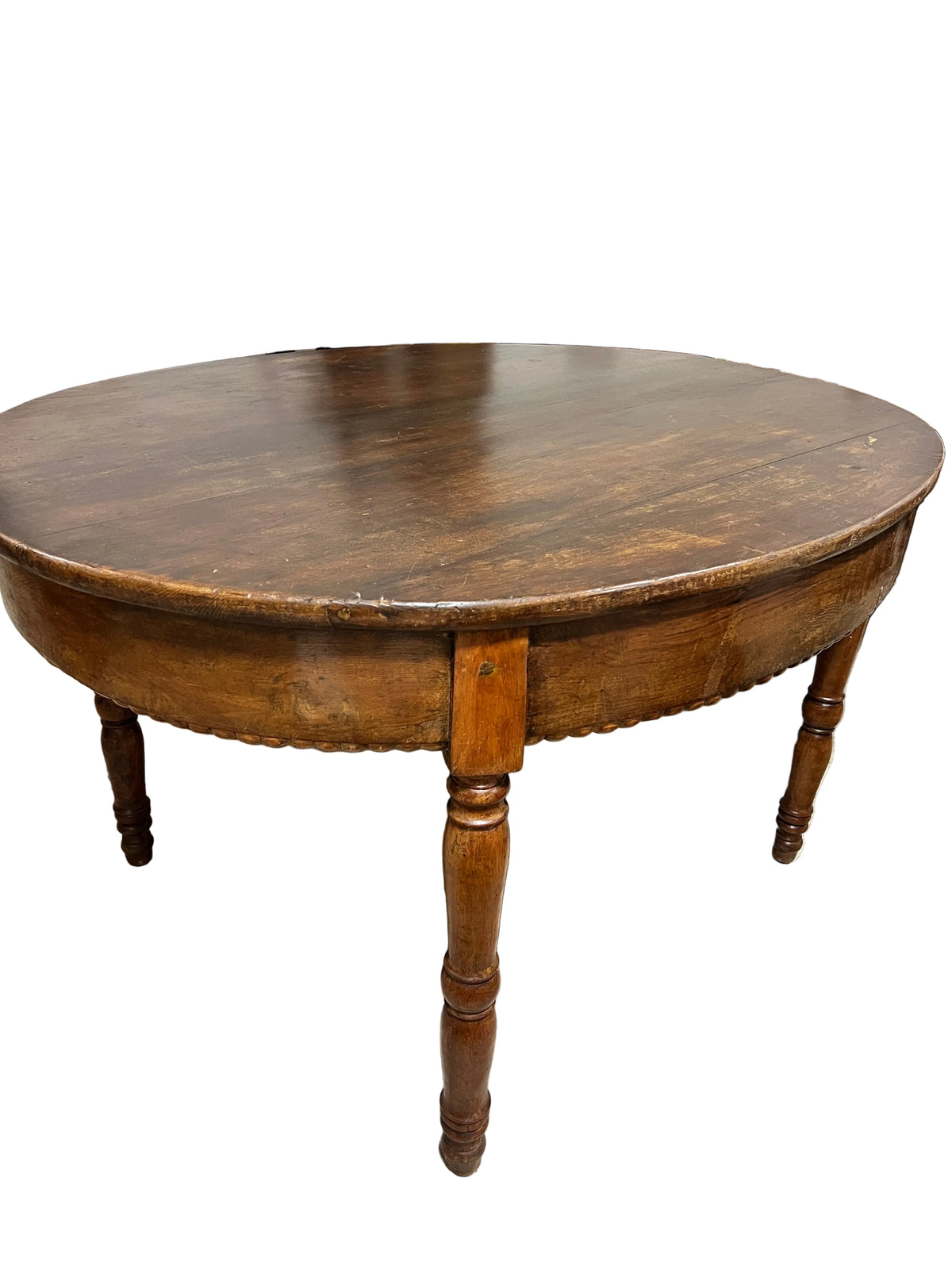 17th C Florentine Oval Walnut Table with Scalloped Apron