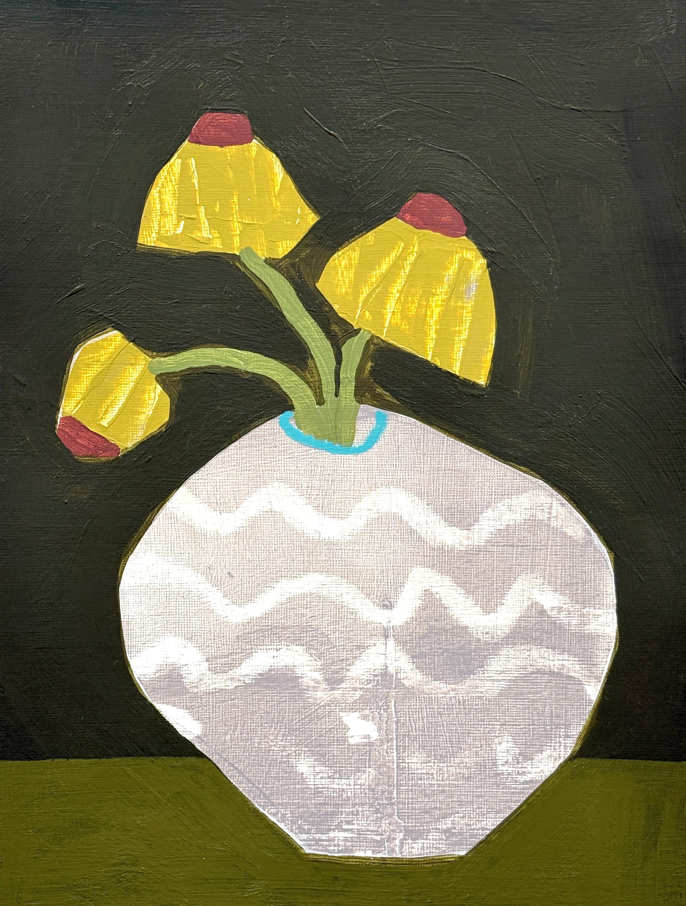 Ellen Rolli - Patterned Vessel & Cone Flowers (12 x 9)