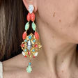 Coral & Blue Chandelier Earrings