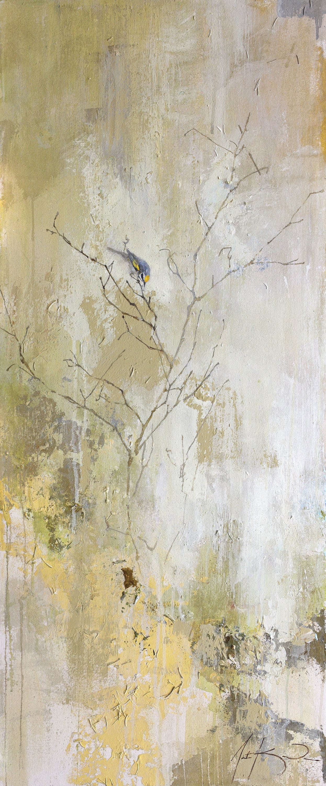 Justin Kellner - It Was Only a Brief Encounter (Golden-winged Warbler) (48 x 20)